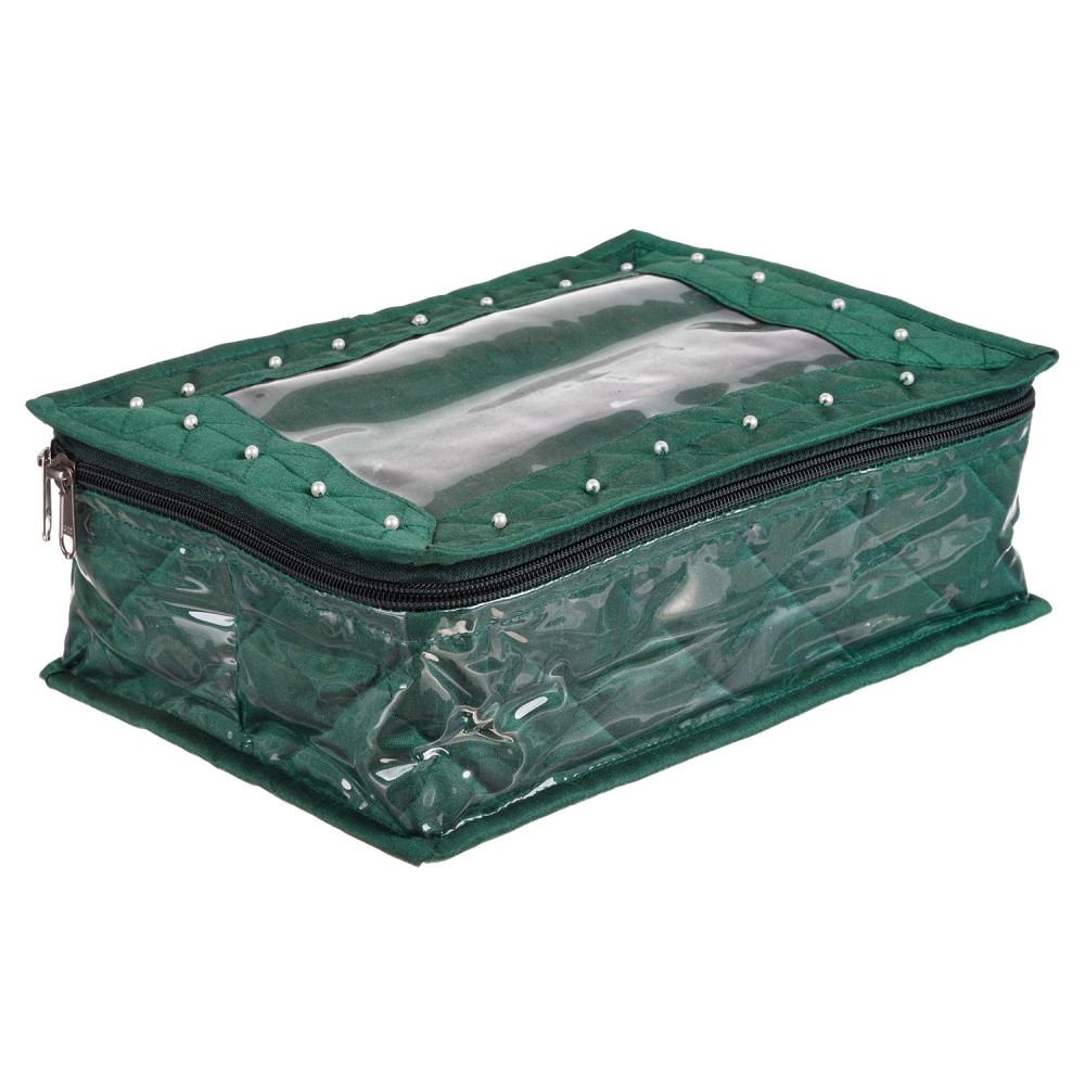 Kuber Industries 2 Roll Bangle Box | Dupin Silk Chudi Set Organizer for woman | Beads Border Watches Storage Box with Transparent Top | Green