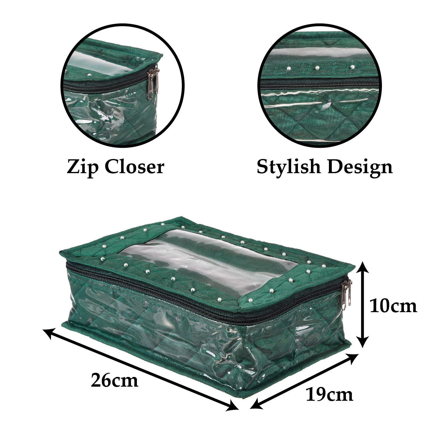 Kuber Industries 2 Roll Bangle Box | Dupin Silk Chudi Set Organizer for woman | Beads Border Watches Storage Box with Transparent Top | Green