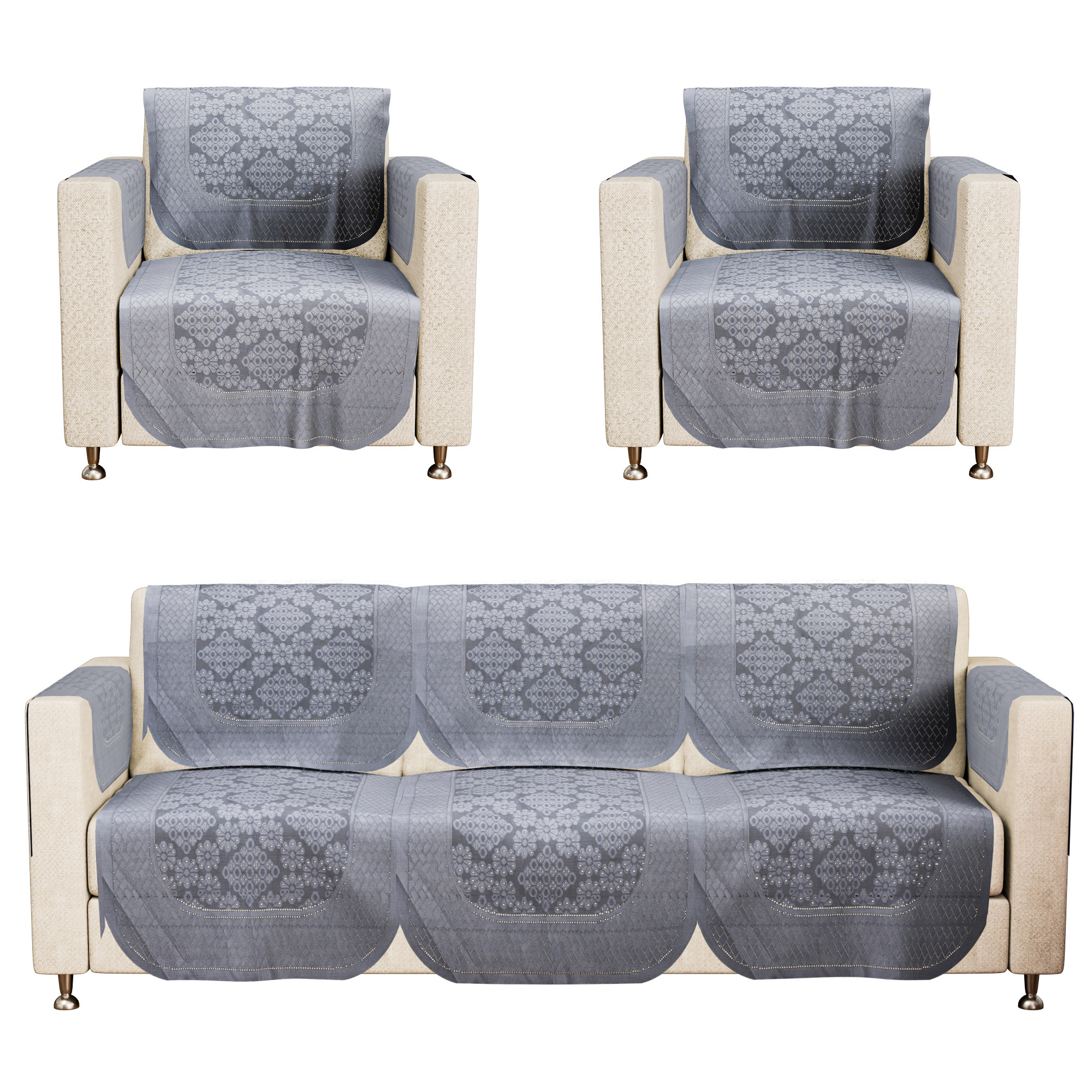 Kuber Industries 2 Seater Anti Slip Sofa Covers for Home  Decorative Sofa Set Cover for Living Room  Protective Sofa Sheet  Sofa Seat Cover from Spill  Shot  Self Boring Design - Grey
