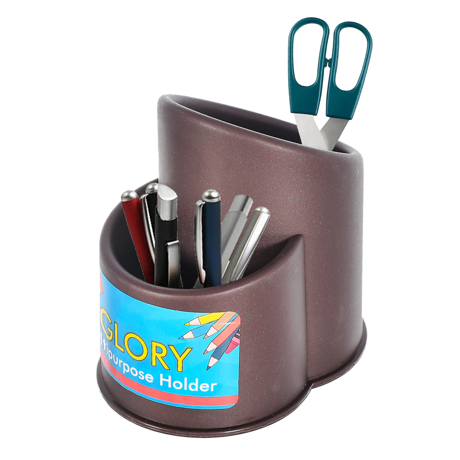 Kuber Industries 2 Section Multipurpose Plastic Stand, Holder, Organizer For Stationary, Cutlery, Cosmetics (Black)-46KM0411