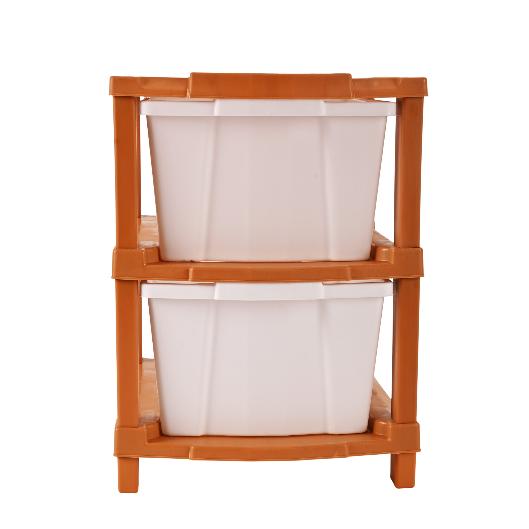 Kuber Industries 2-Tier Collapsible Multipurpose Plastic Drawers Storage Organizer  Durable CabinetsStorage Rack for Kitchen  Kids Toy Box  Shelf for HomeOffice  Brown  White
