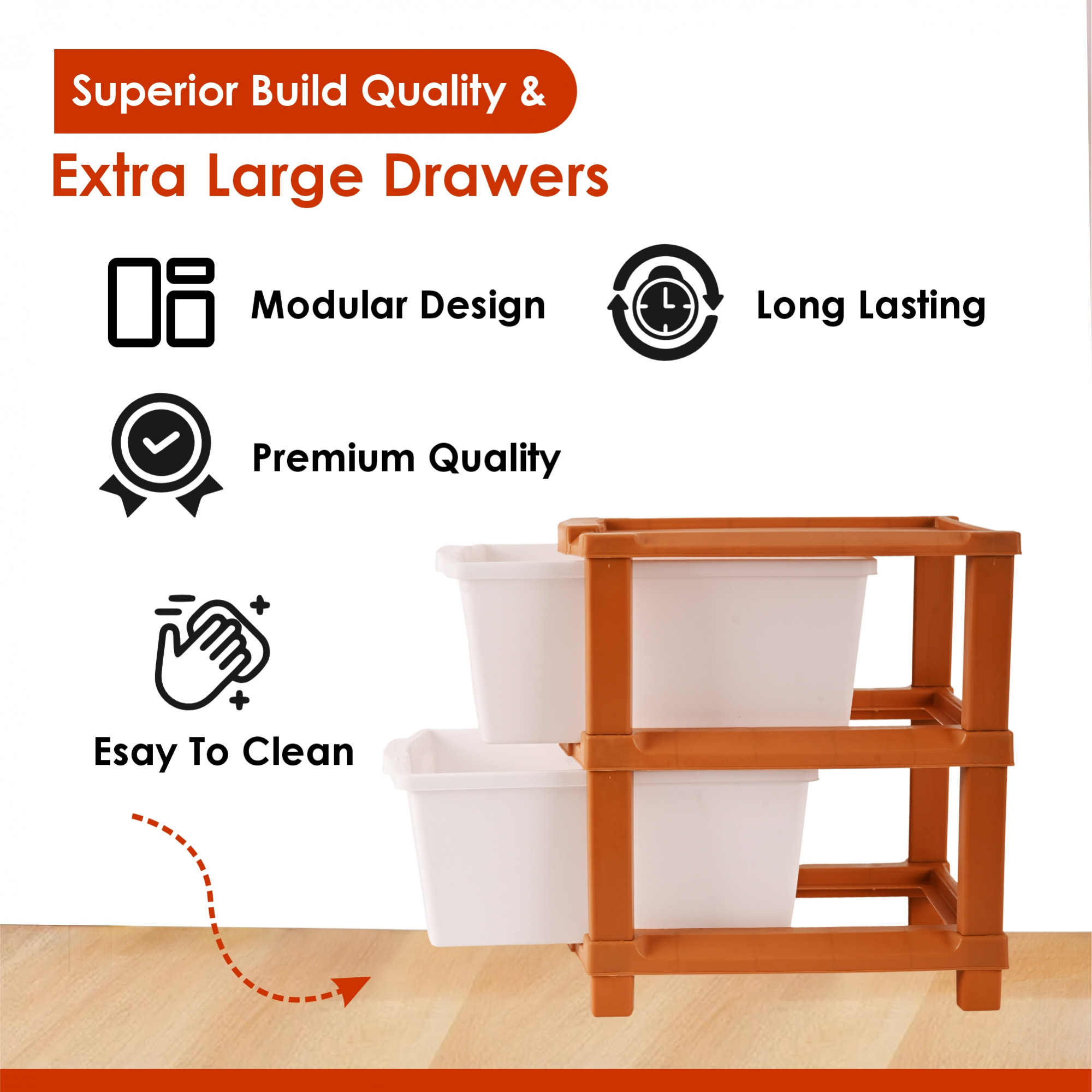 Kuber Industries 2-Tier Collapsible Multipurpose Plastic Drawers Storage Organizer  Durable CabinetsStorage Rack for Kitchen  Kids Toy Box  Shelf for HomeOffice  Brown  White