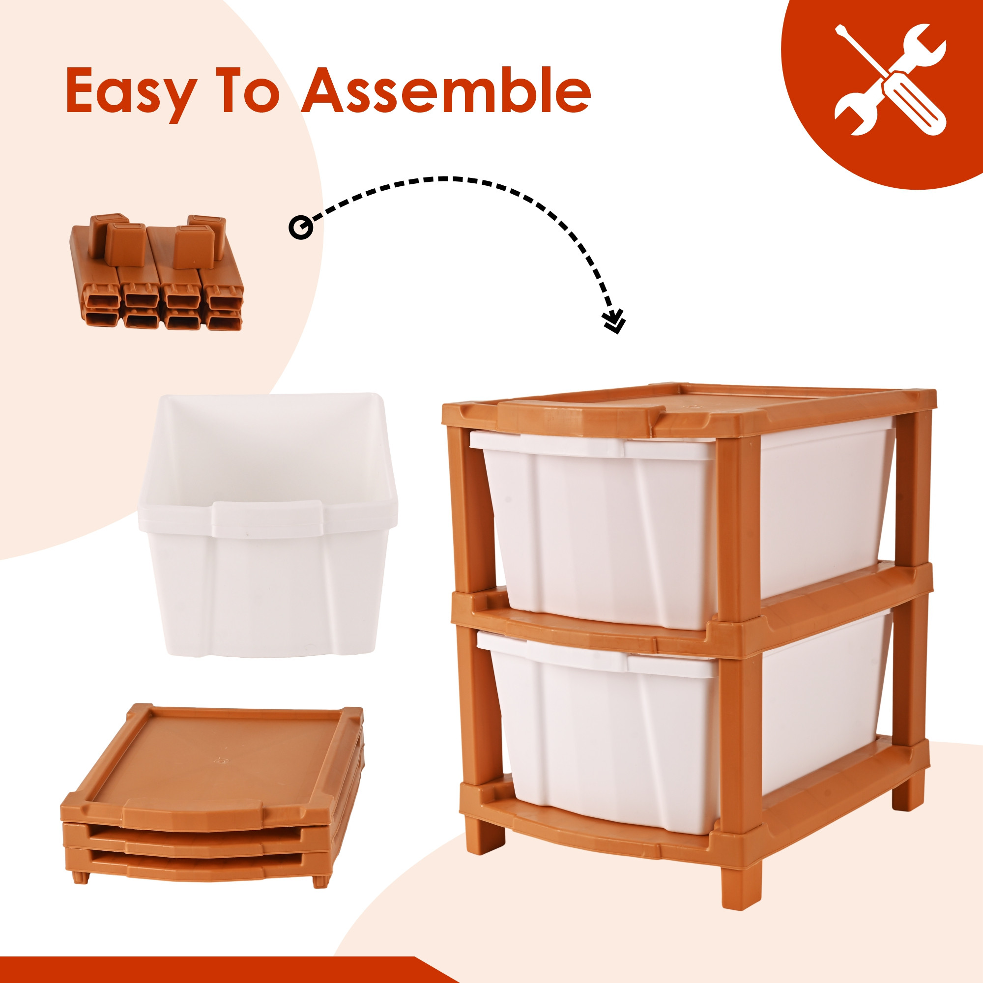 Kuber Industries 2-Tier Collapsible Multipurpose Plastic Drawers Storage Organizer  Durable CabinetsStorage Rack for Kitchen  Kids Toy Box  Shelf for HomeOffice  Brown  White