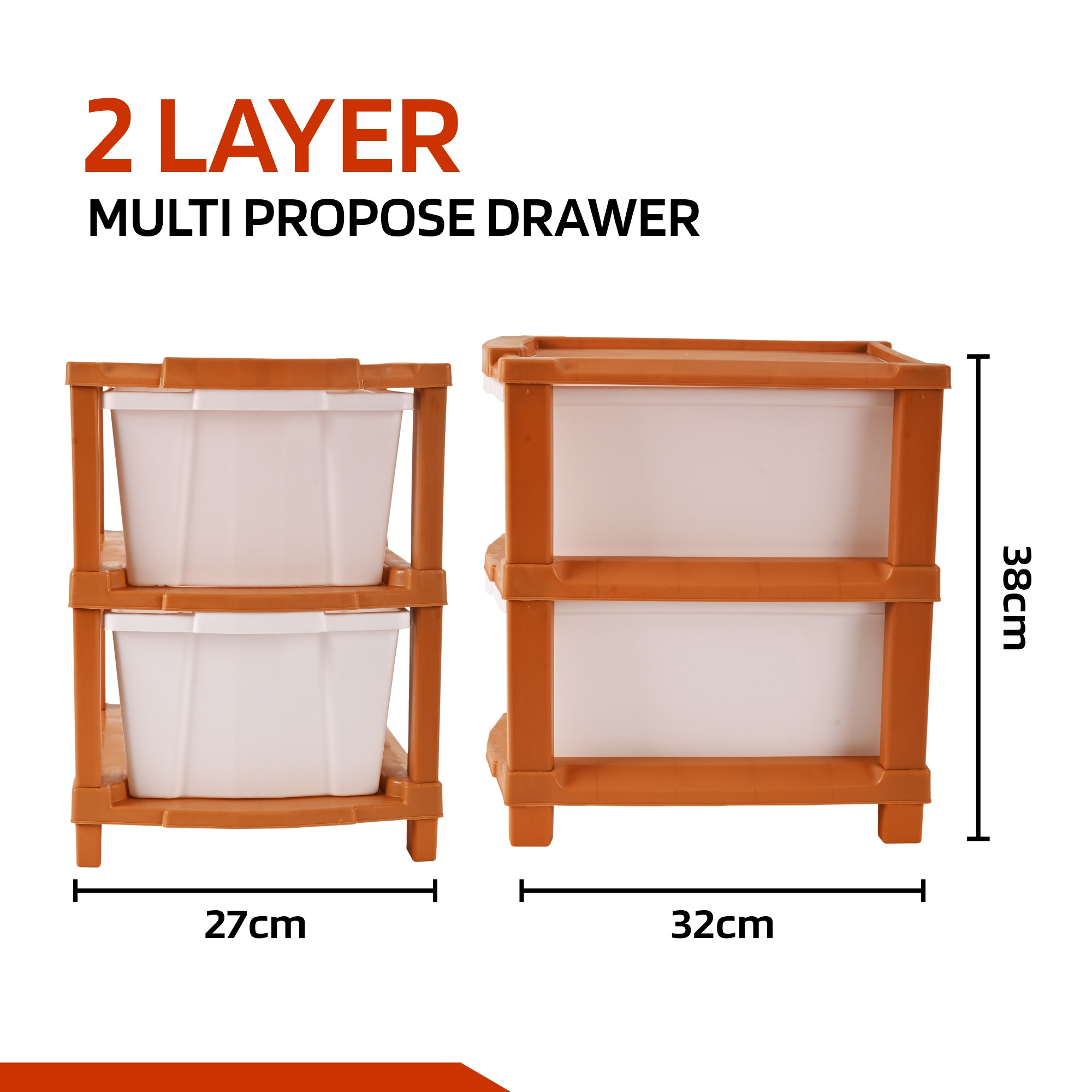 Kuber Industries 2-Tier Collapsible Multipurpose Plastic Drawers Storage Organizer | Durable Cabinets/Storage Rack for Kitchen | Kids Toy Box & Shelf for Home/Office | Brown & White