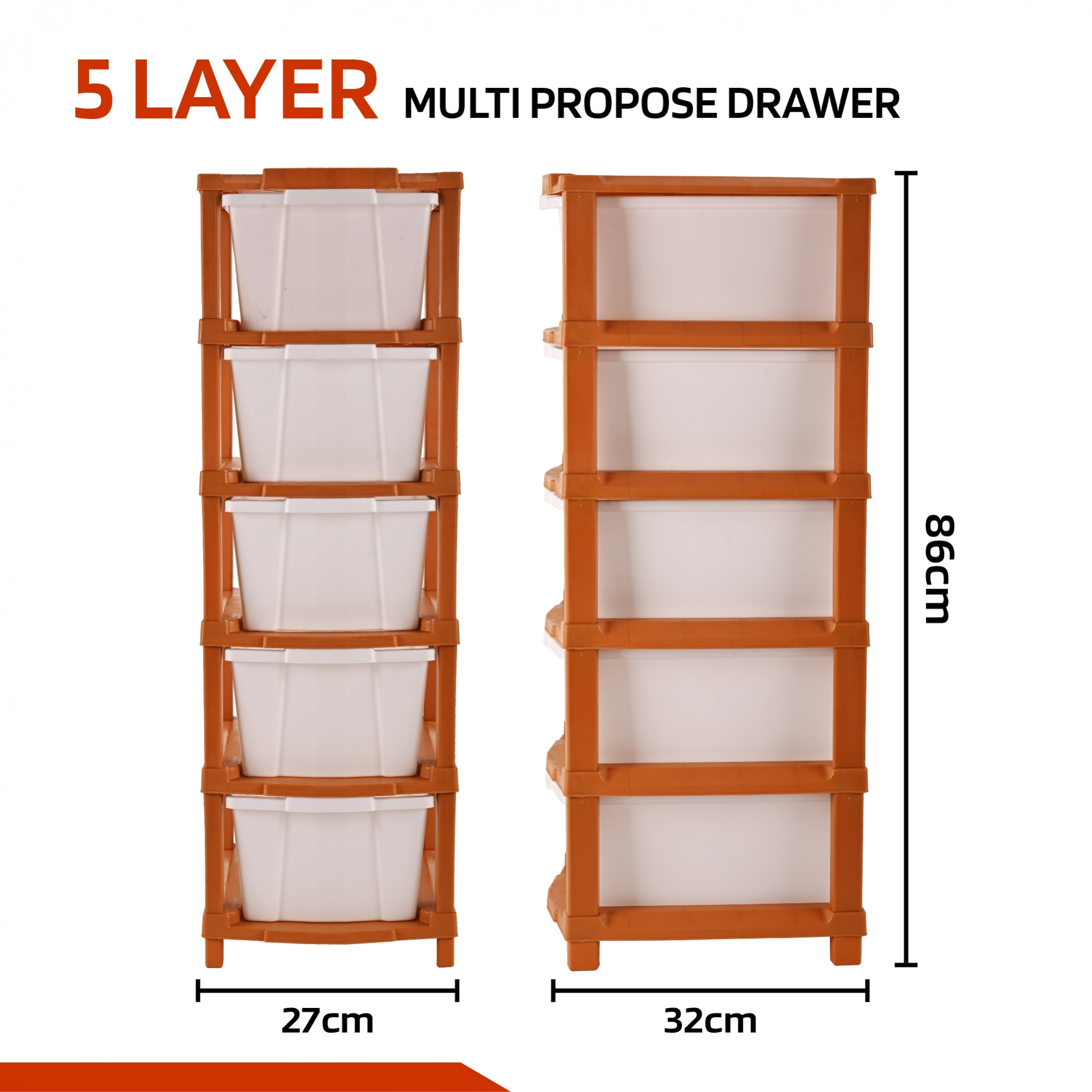 Kuber Industries 2-Tier Collapsible Multipurpose Plastic Drawers Storage Organizer | Durable Cabinets/Storage Rack for Kitchen | Kids Toy Box & Shelf for Home/Office | Brown & White
