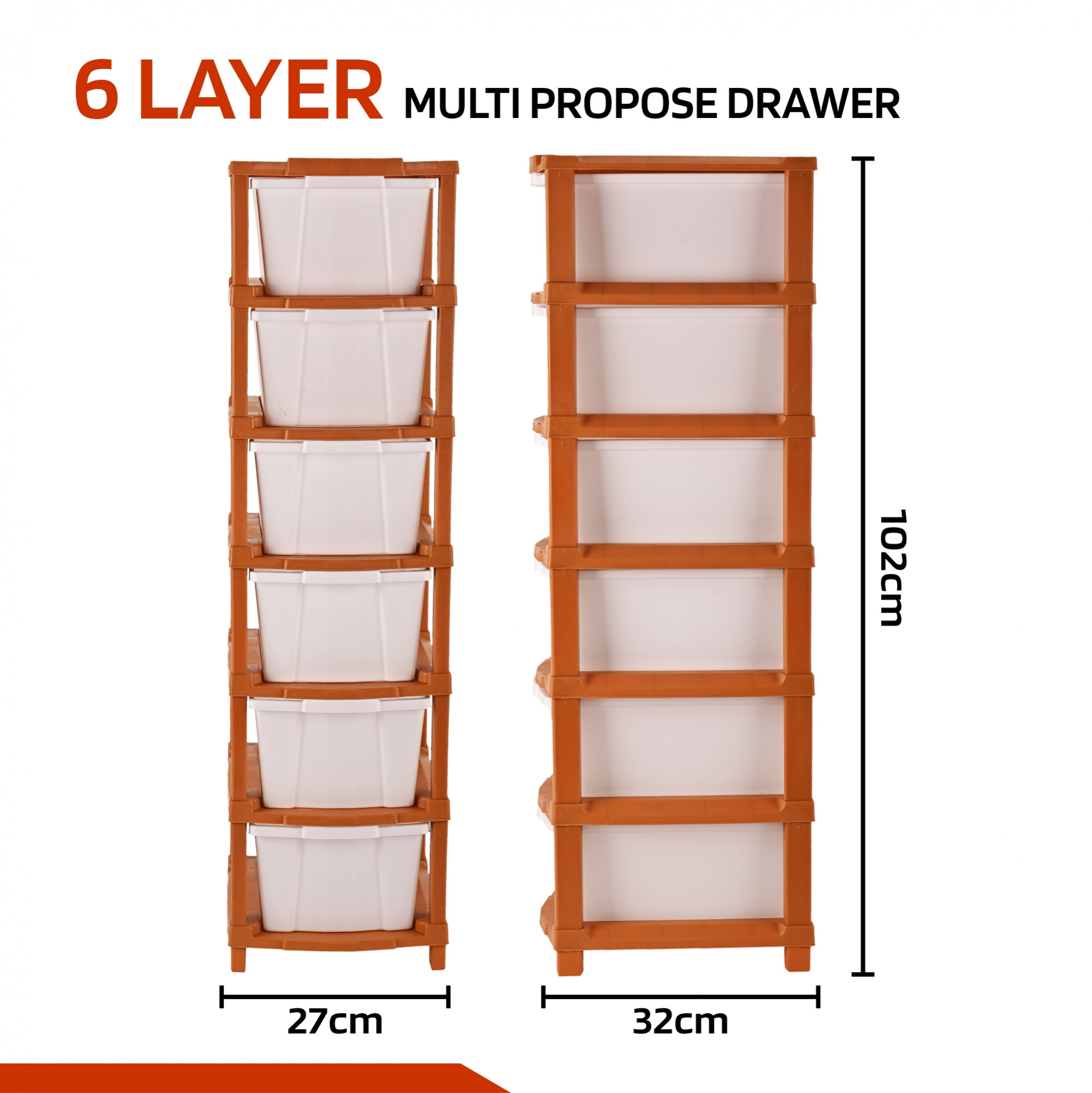 Kuber Industries 2-Tier Collapsible Multipurpose Plastic Drawers Storage Organizer | Durable Cabinets/Storage Rack for Kitchen | Kids Toy Box & Shelf for Home/Office | Brown & White