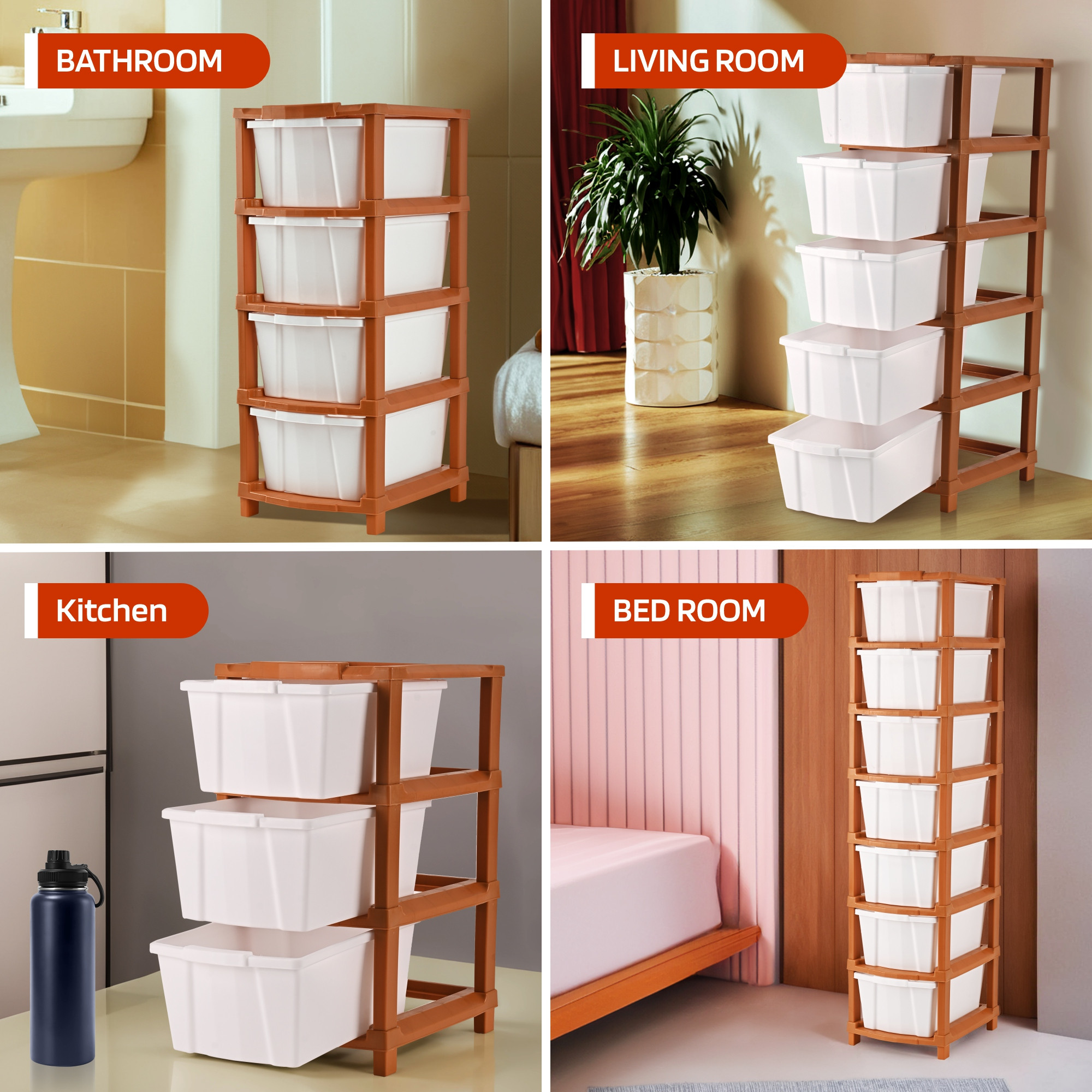 Kuber Industries 2-Tier Collapsible Multipurpose Plastic Drawers Storage Organizer | Durable Cabinets/Storage Rack for Kitchen | Kids Toy Box & Shelf for Home/Office | Brown & White