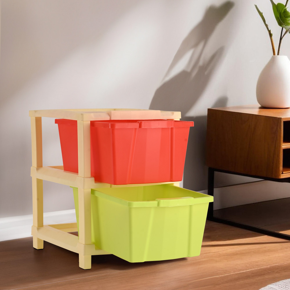 Kuber Industries 2-Tier Collapsible Multipurpose Plastic Drawers Storage Organizer | Durable Cabinets/Storage Rack for Kitchen | Kids Toy Box &amp; Shelf for Home/Office | Multicolor
