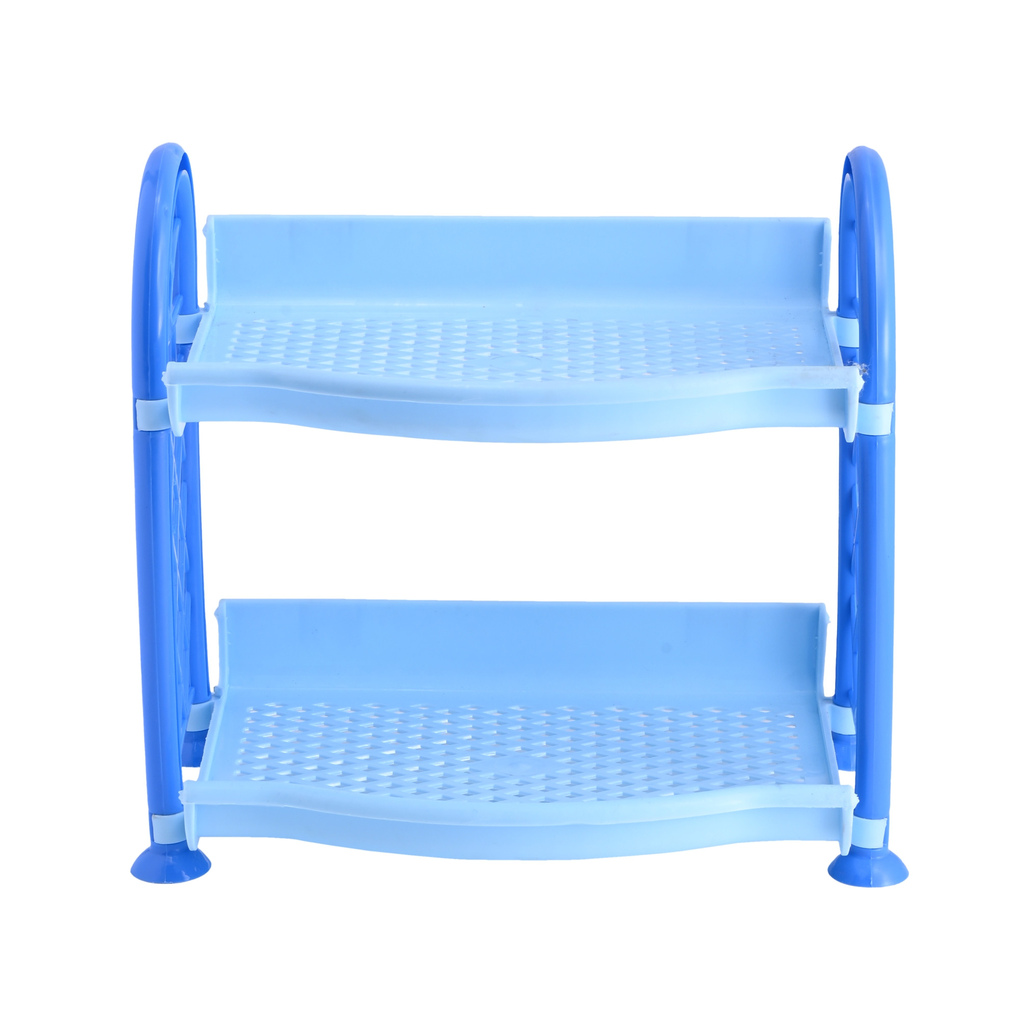 Kuber Industries 2 Tier Collapsible Plastic Racks for Storage  Vegetable Stand  Kitchen Accessories  Perfumes Small Rack for Storage  Home  Store Room Organizer Rack  Blue