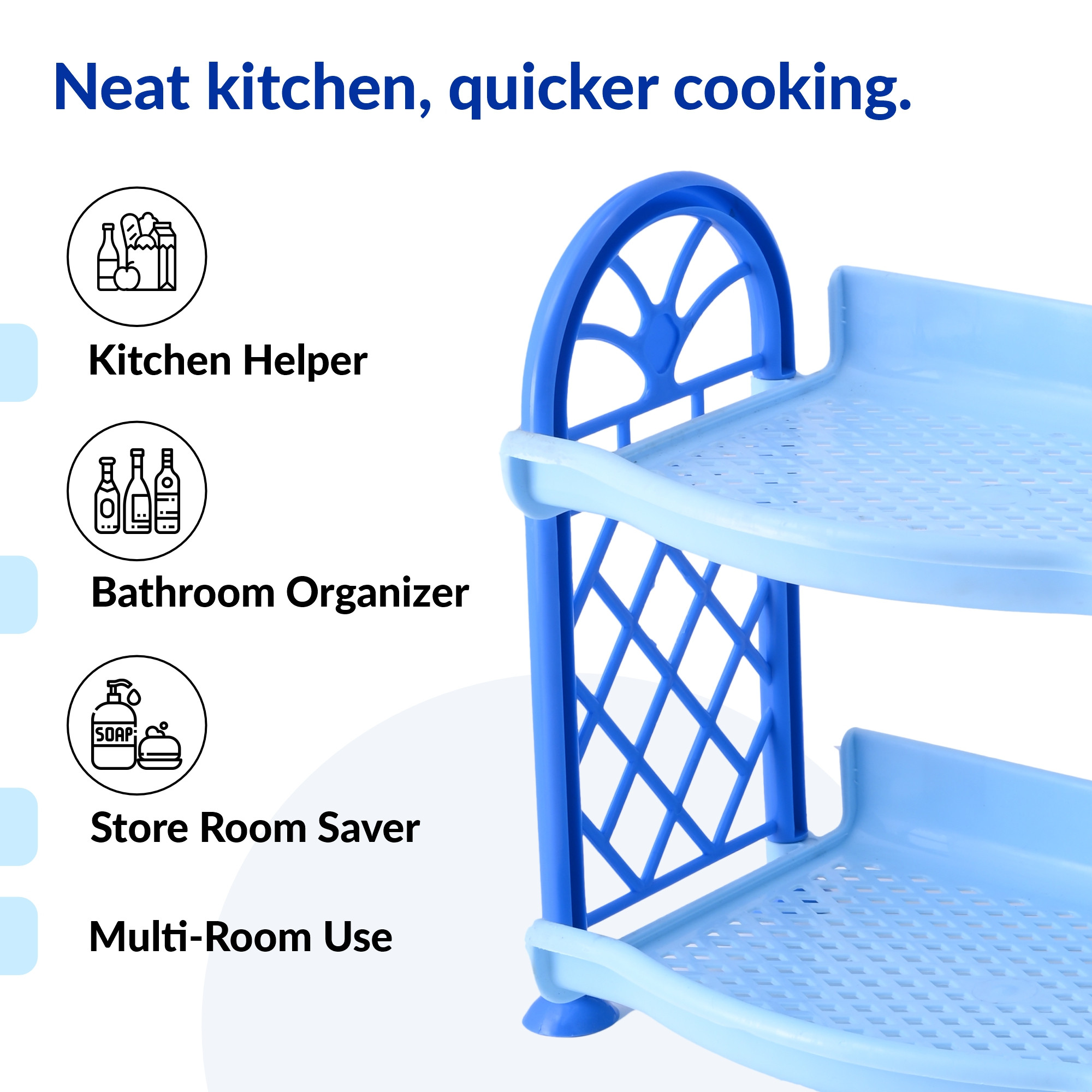 Kuber Industries 2 Tier Collapsible Plastic Racks for Storage  Vegetable Stand  Kitchen Accessories  Perfumes Small Rack for Storage  Home  Store Room Organizer Rack  Blue