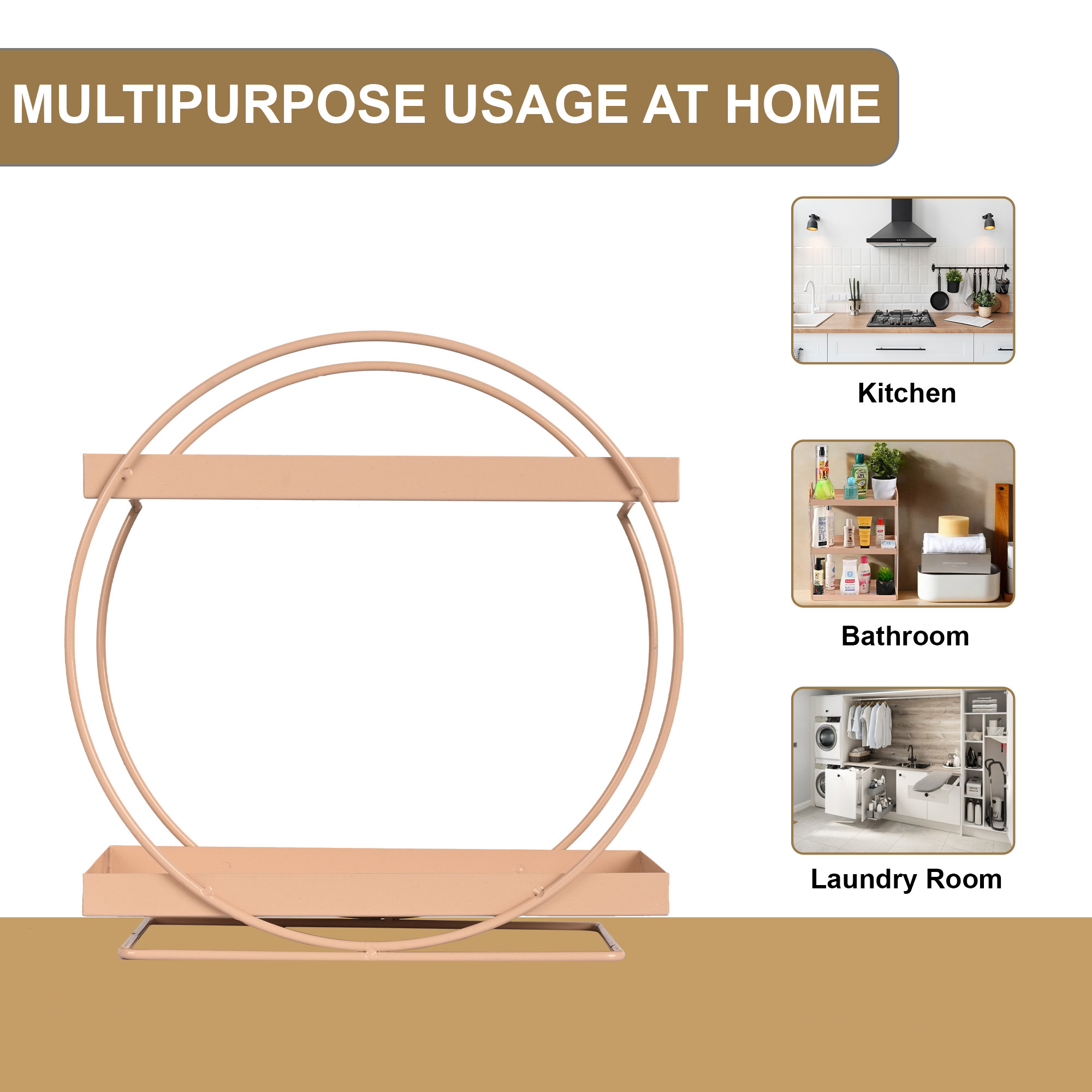 Kuber Industries 2-Tier Multi-Use Metal Bathroom Organiser Stand for Makeup  Toiletries  Space-Saving Kitchen Rack Stand  Kitchen Counter Top Organizer for Spices  Oils  Peach