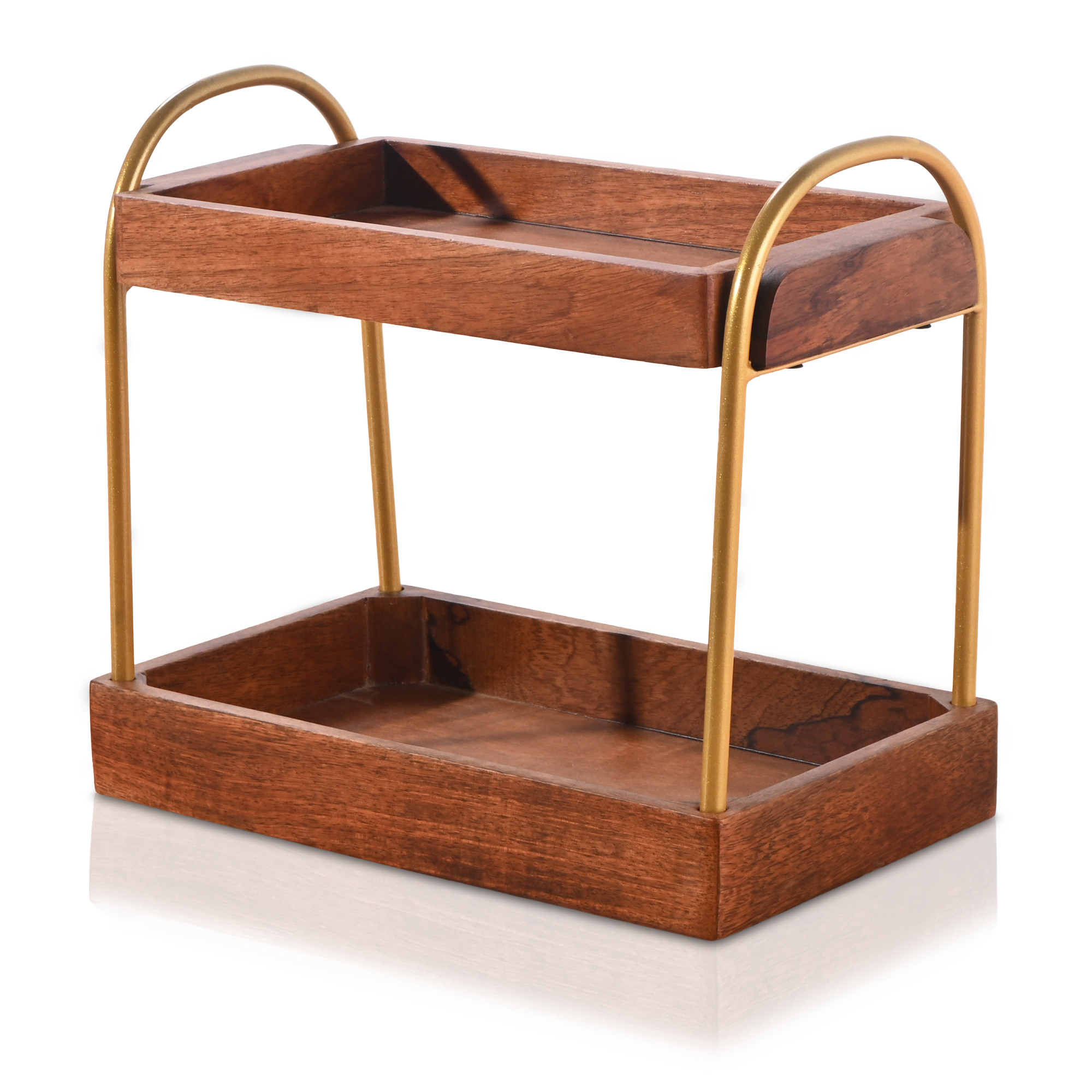 Kuber Industries 2-Tier Wooden Kitchen Countertop Organizer  Multipurpose Storage Jars Pot Grocery Rack for Bathroom Office Living Room  Brown