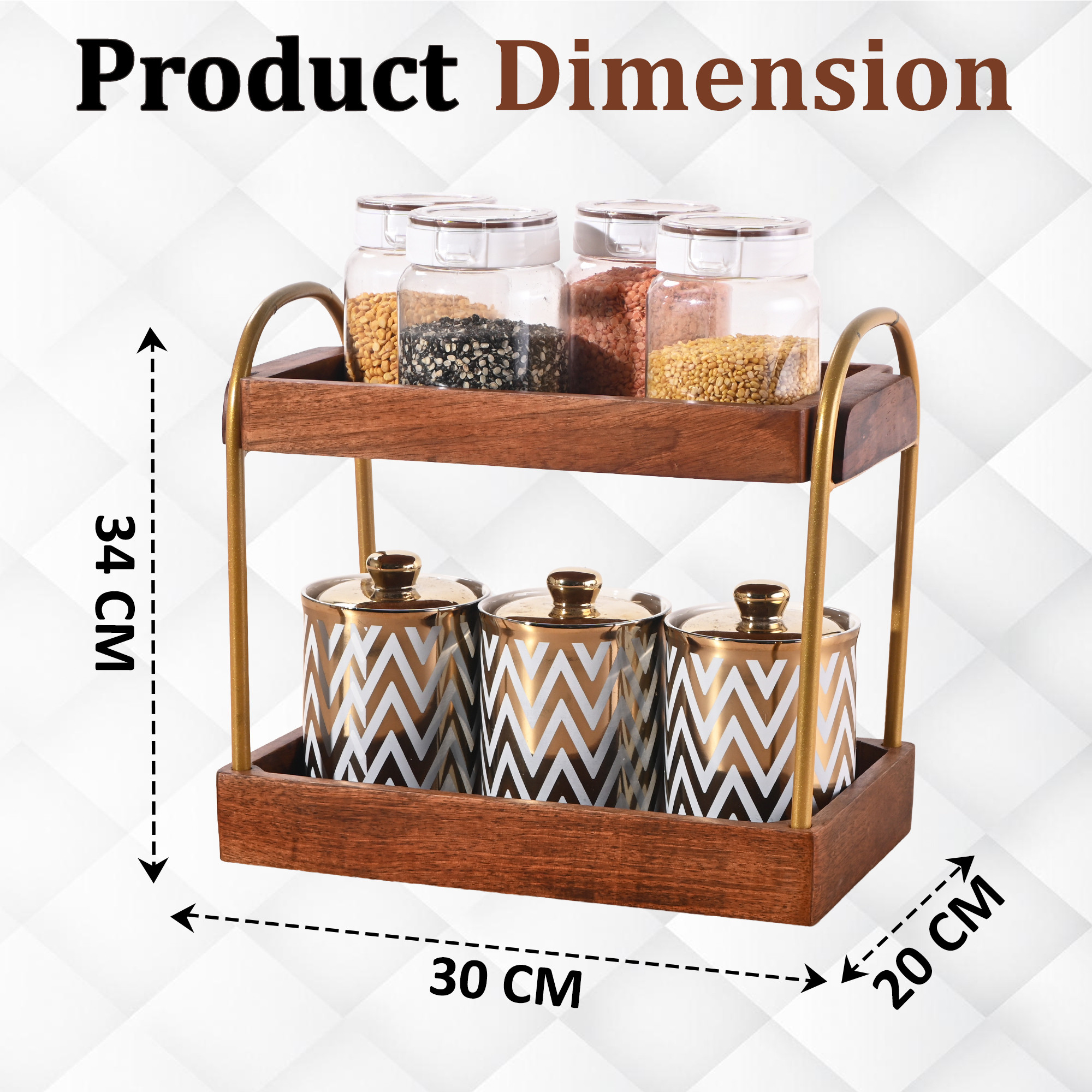 Kuber Industries 2-Tier Wooden Kitchen Countertop Organizer  Multipurpose Storage Jars Pot Grocery Rack for Bathroom Office Living Room  Brown