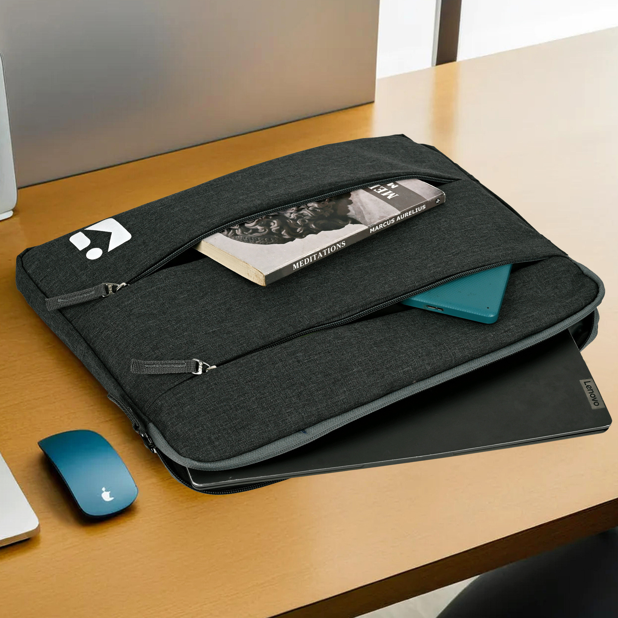 Kuber Industries 2 Zipper Compartment Laptop Sleeve 156 Inch for Office and College Use with Adjustable Strap Notebooks  Gaming Laptop Cover  Protection Kit for Men  Black