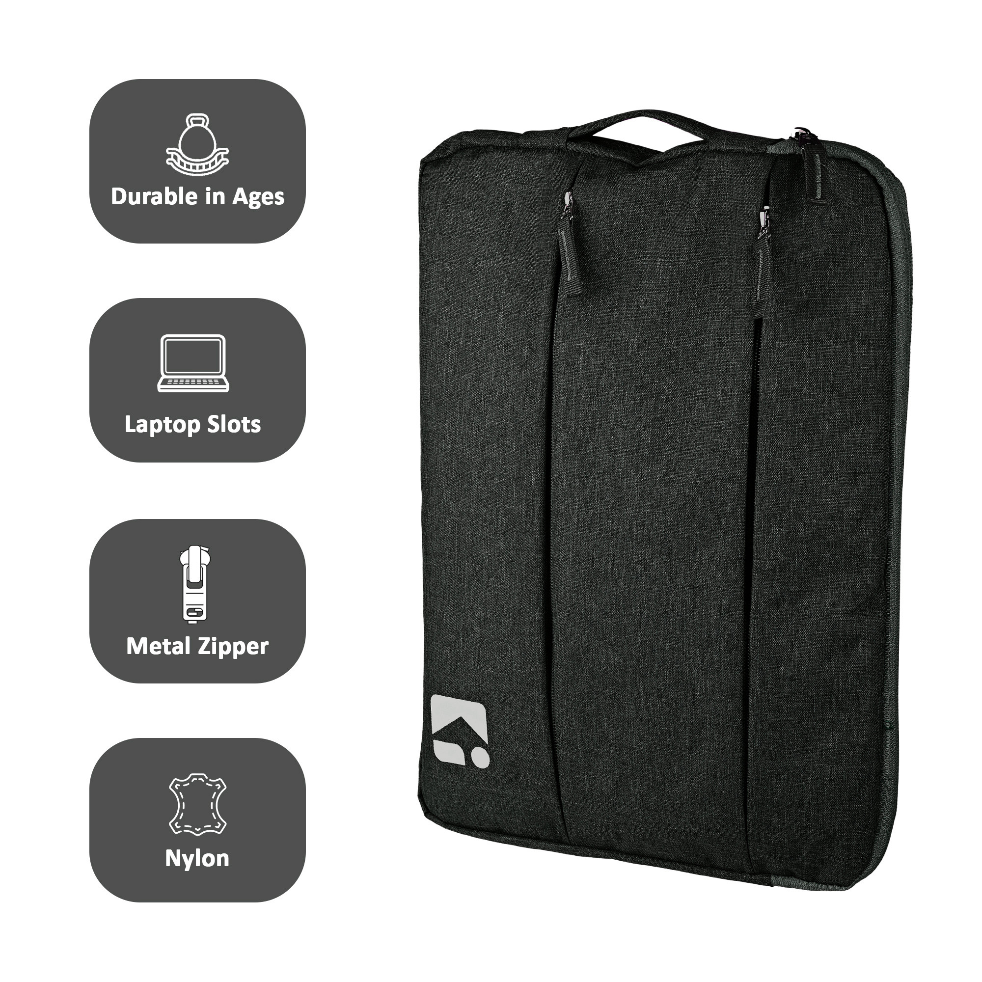 Kuber Industries 2 Zipper Compartment Laptop Sleeve 156 Inch for Office and College Use with Adjustable Strap Notebooks  Gaming Laptop Cover  Protection Kit for Men  Black