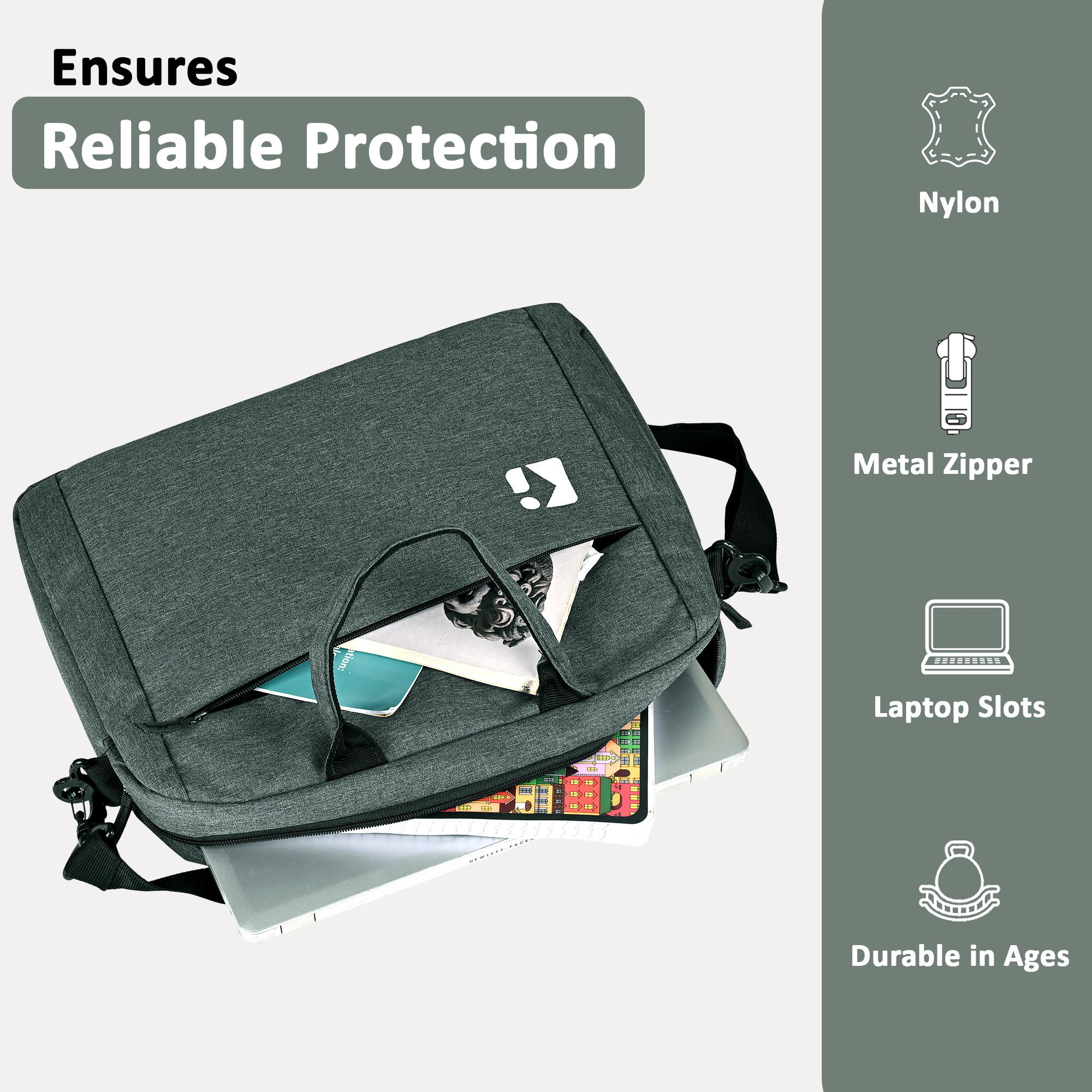 Kuber Industries 2 Zipper Compartment Laptop Sleeve 156 Inch for Office and College Use with Adjustable Strap Notebooks  Gaming Laptop Cover  Protection Kit for Men  Dark Grey