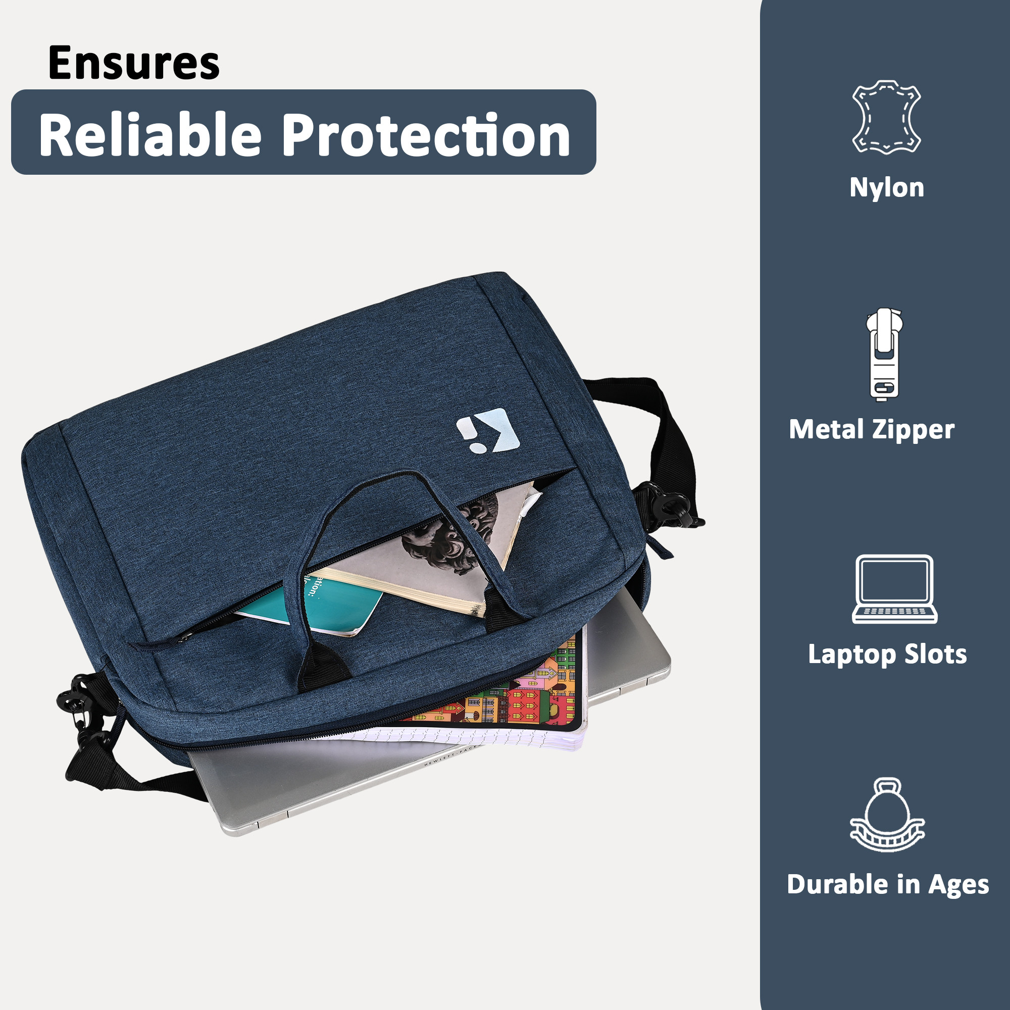 Kuber Industries 2 Zipper Compartment Laptop Sleeve 156 Inch for Office and College Use with Adjustable Strap Notebooks  Gaming Laptop Cover  Protection Kit for Men  Navy Blue
