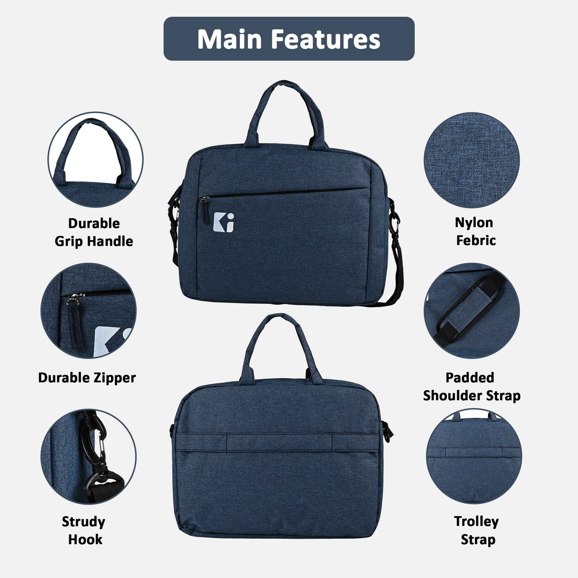 Kuber Industries 2 Zipper Compartment Laptop Sleeve 156 Inch for Office and College Use with Adjustable Strap Notebooks  Gaming Laptop Cover  Protection Kit for Men  Navy Blue