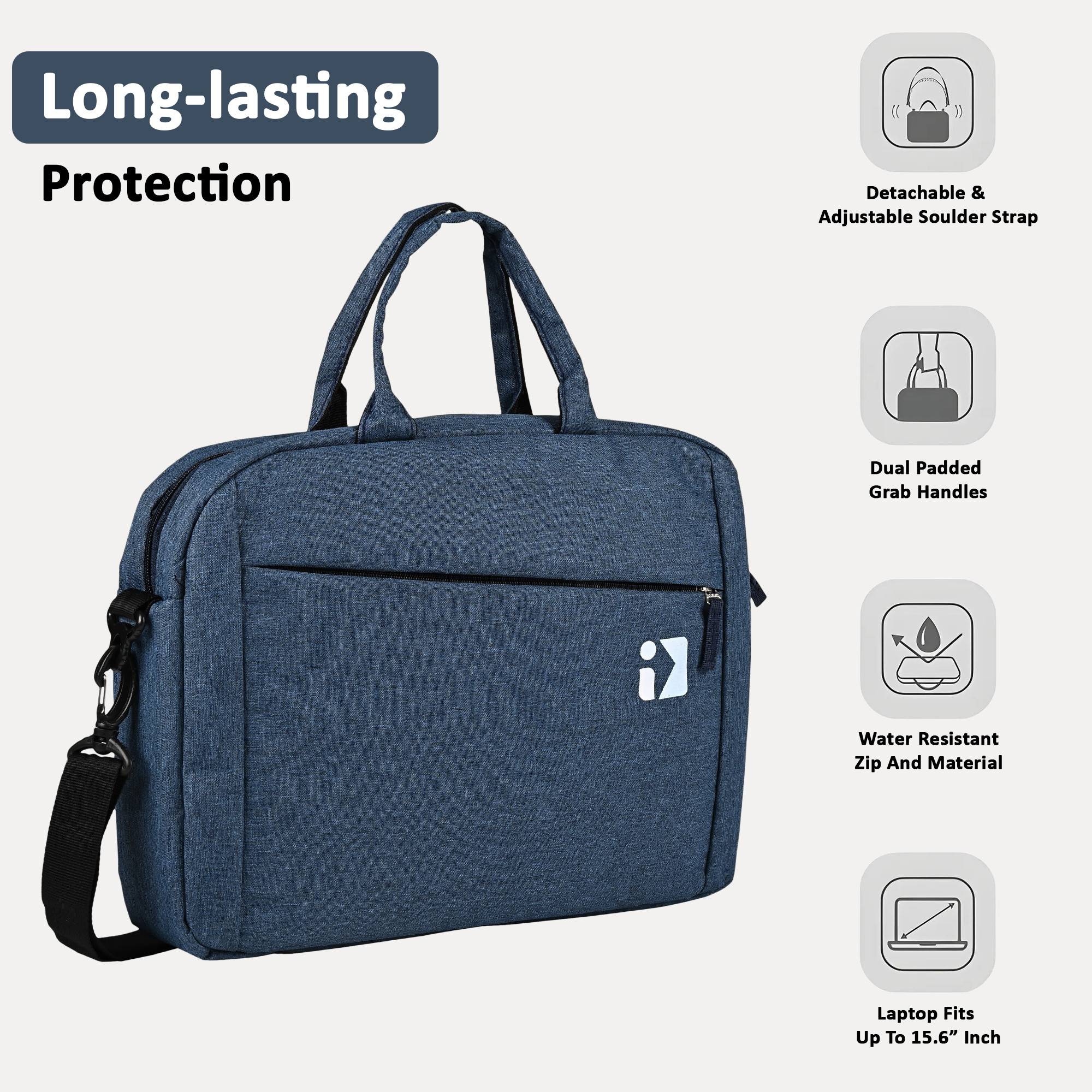 Kuber Industries 2 Zipper Compartment Laptop Sleeve 156 Inch for Office and College Use with Adjustable Strap Notebooks  Gaming Laptop Cover  Protection Kit for Men  Navy Blue