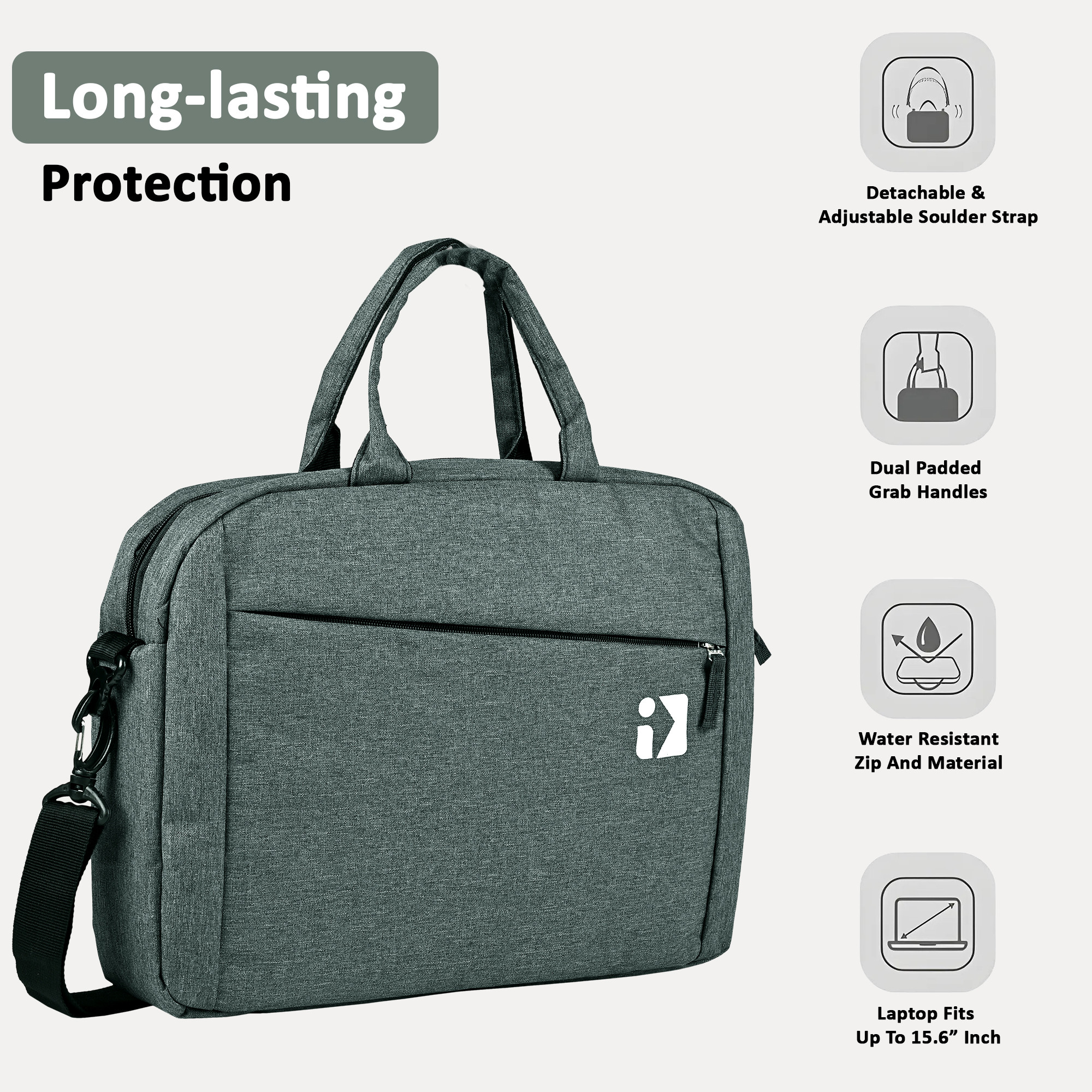 Kuber Industries 2 Zipper Compartment Laptop Sleeve 156 Inch for Office and College Use with Adjustable Strap Notebooks  Gaming Laptop Cover  Protection Kit for Men  Dark Grey