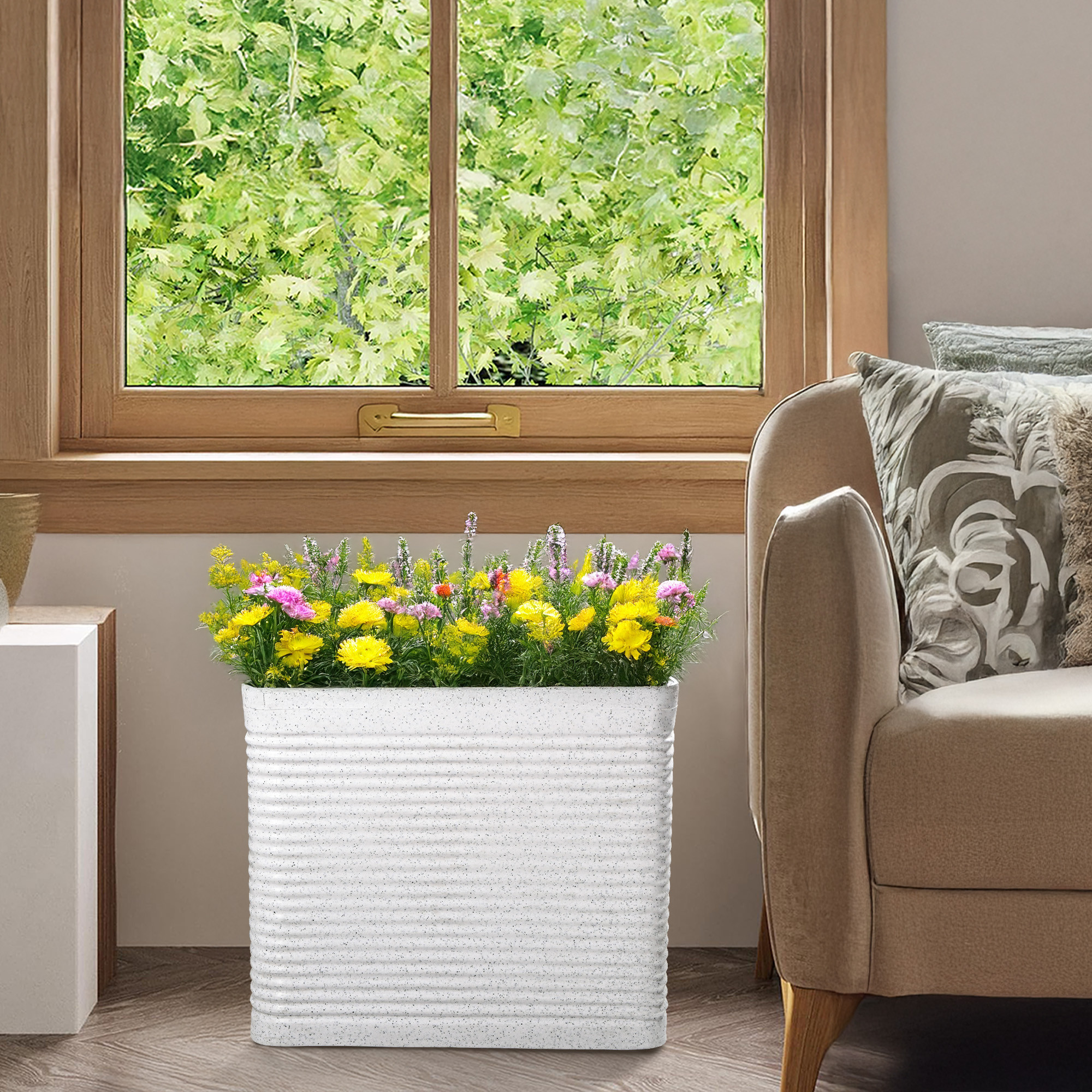 Kuber Industries 20-Inch Roto Mould German Polymer Extra Large Big Size Flower Pot  IndoorOutdoor Tree Gamla Planter for Living Room Resorts Hotels Terrace  Garden  Marble Elegant - White