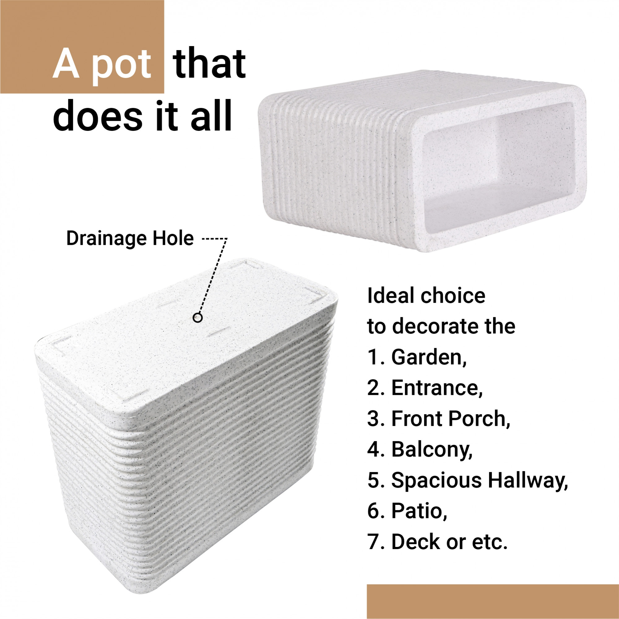 Kuber Industries 20-Inch Roto Mould German Polymer Extra Large Big Size Flower Pot  IndoorOutdoor Tree Gamla Planter for Living Room Resorts Hotels Terrace  Garden  Marble Elegant - White