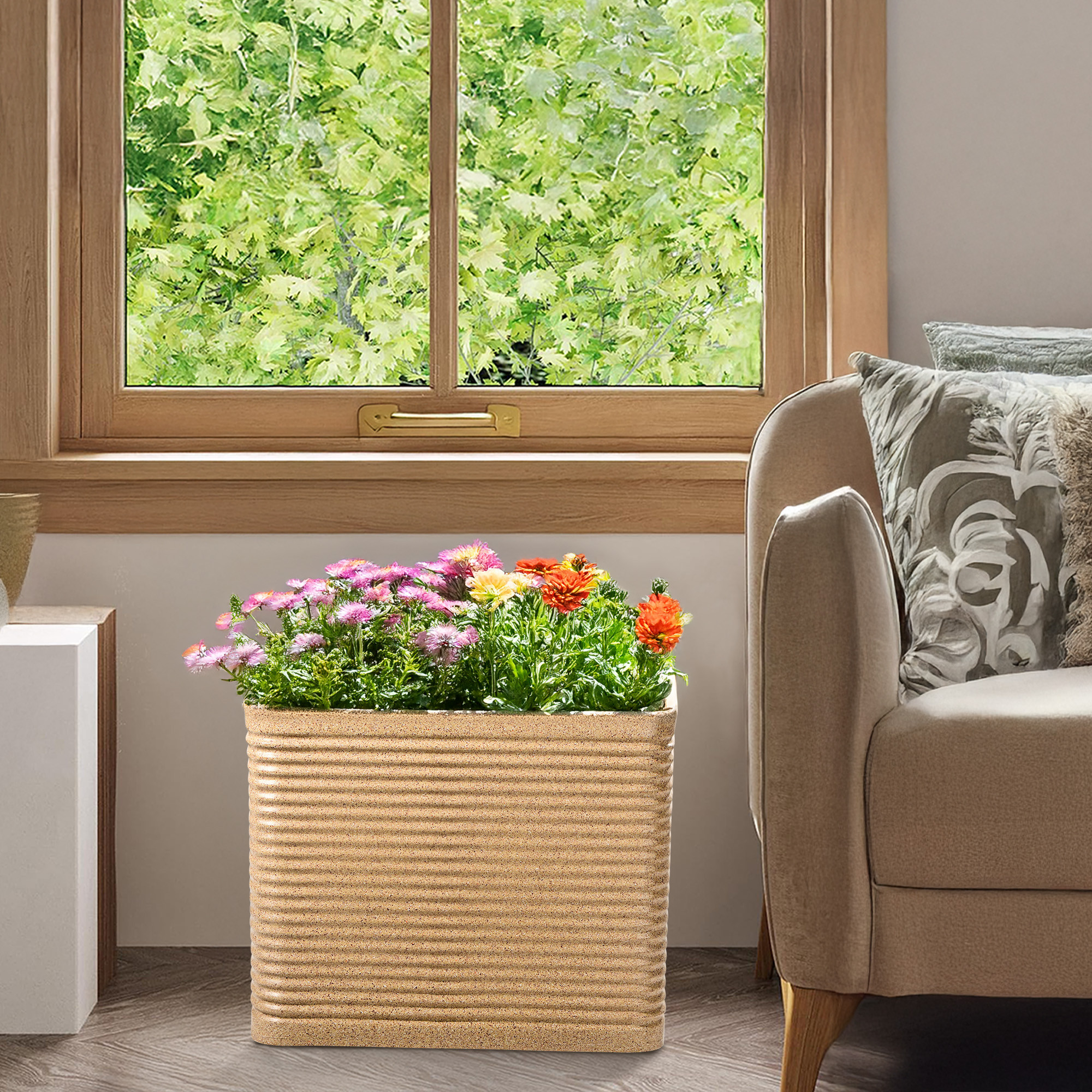 Kuber Industries 20-Inch Roto Mould German Polymer Extra Large Big Size Flower Pot  IndoorOutdoor Tree Gamla Planter for Living Room Resorts Hotels Terrace  Garden  Marble Elegant - Sand