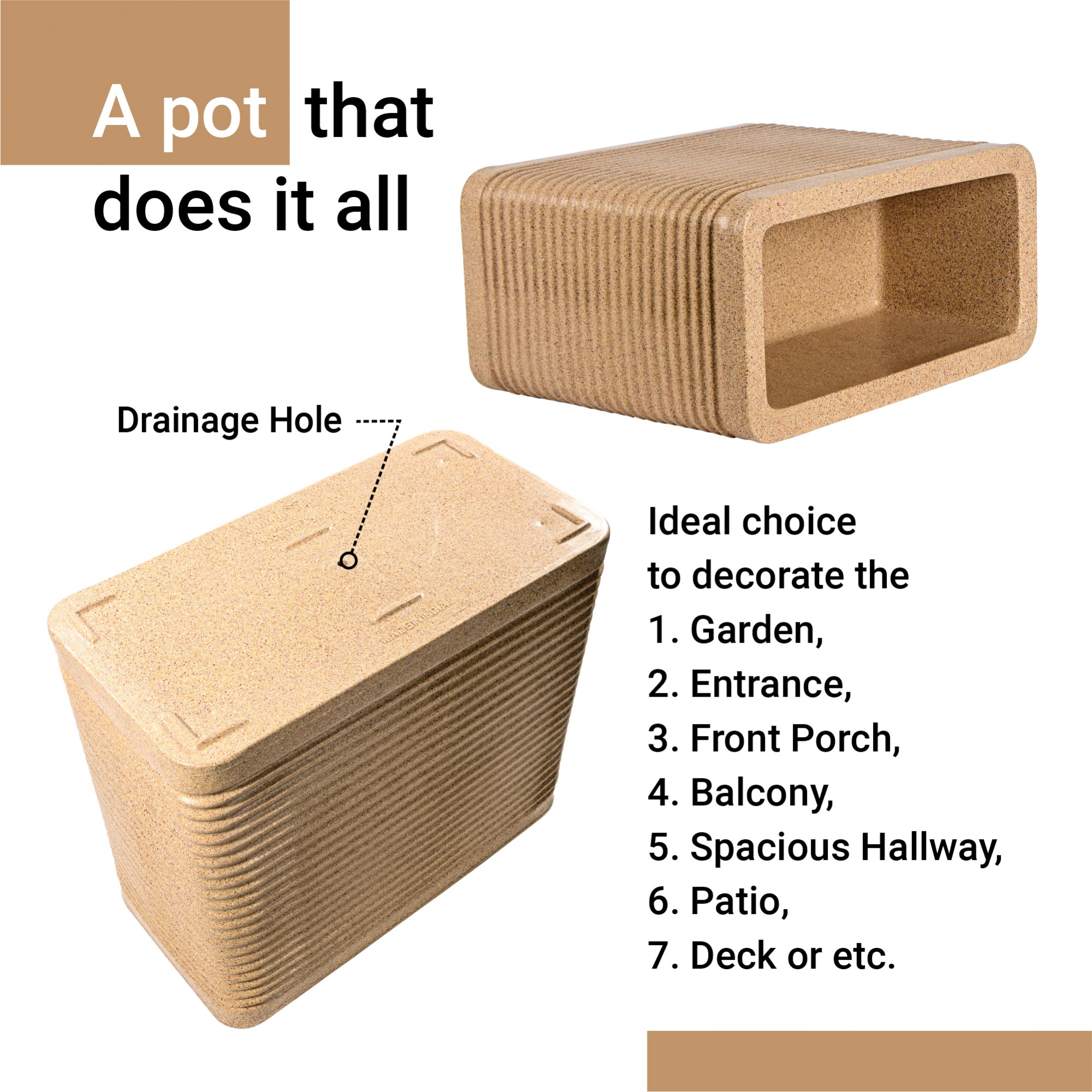 Kuber Industries 20-Inch Roto Mould German Polymer Extra Large Big Size Flower Pot  IndoorOutdoor Tree Gamla Planter for Living Room Resorts Hotels Terrace  Garden  Marble Elegant - Sand