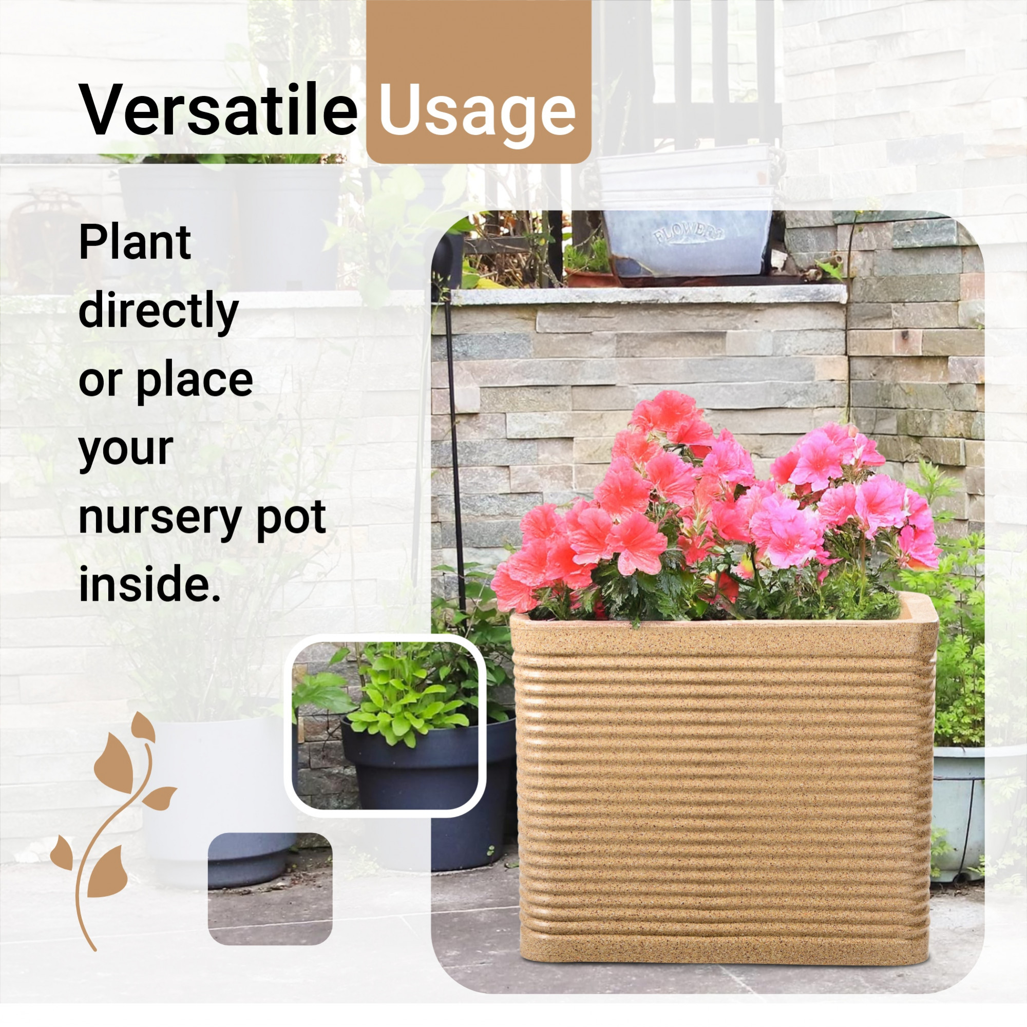 Kuber Industries 20-Inch Roto Mould German Polymer Extra Large Big Size Flower Pot  IndoorOutdoor Tree Gamla Planter for Living Room Resorts Hotels Terrace  Garden  Marble Elegant - Sand