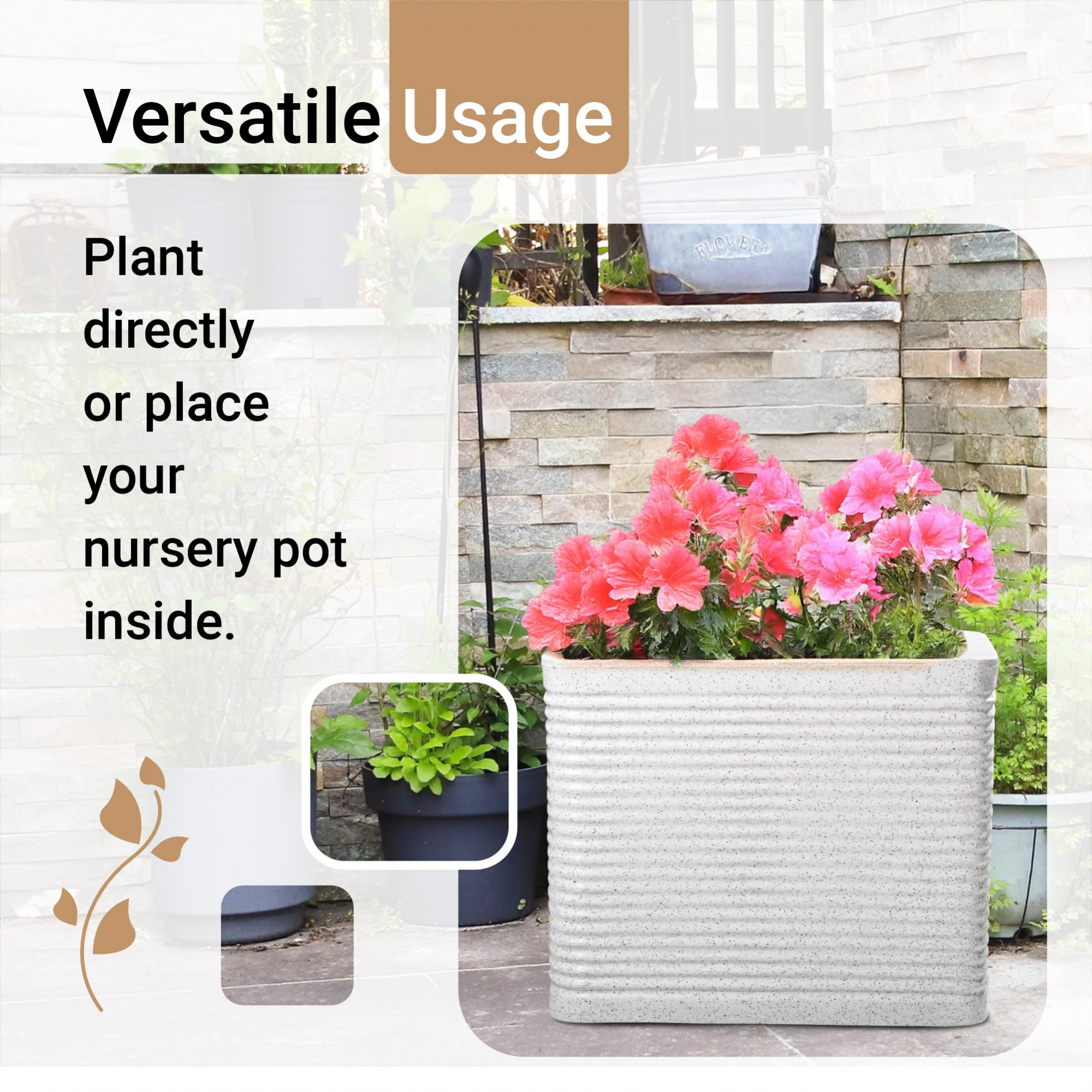 Kuber Industries 20-Inch Roto Mould German Polymer Extra Large Big Size Flower Pot  IndoorOutdoor Tree Gamla Planter for Living Room Resorts Hotels Terrace  Garden  Marble Elegant - White