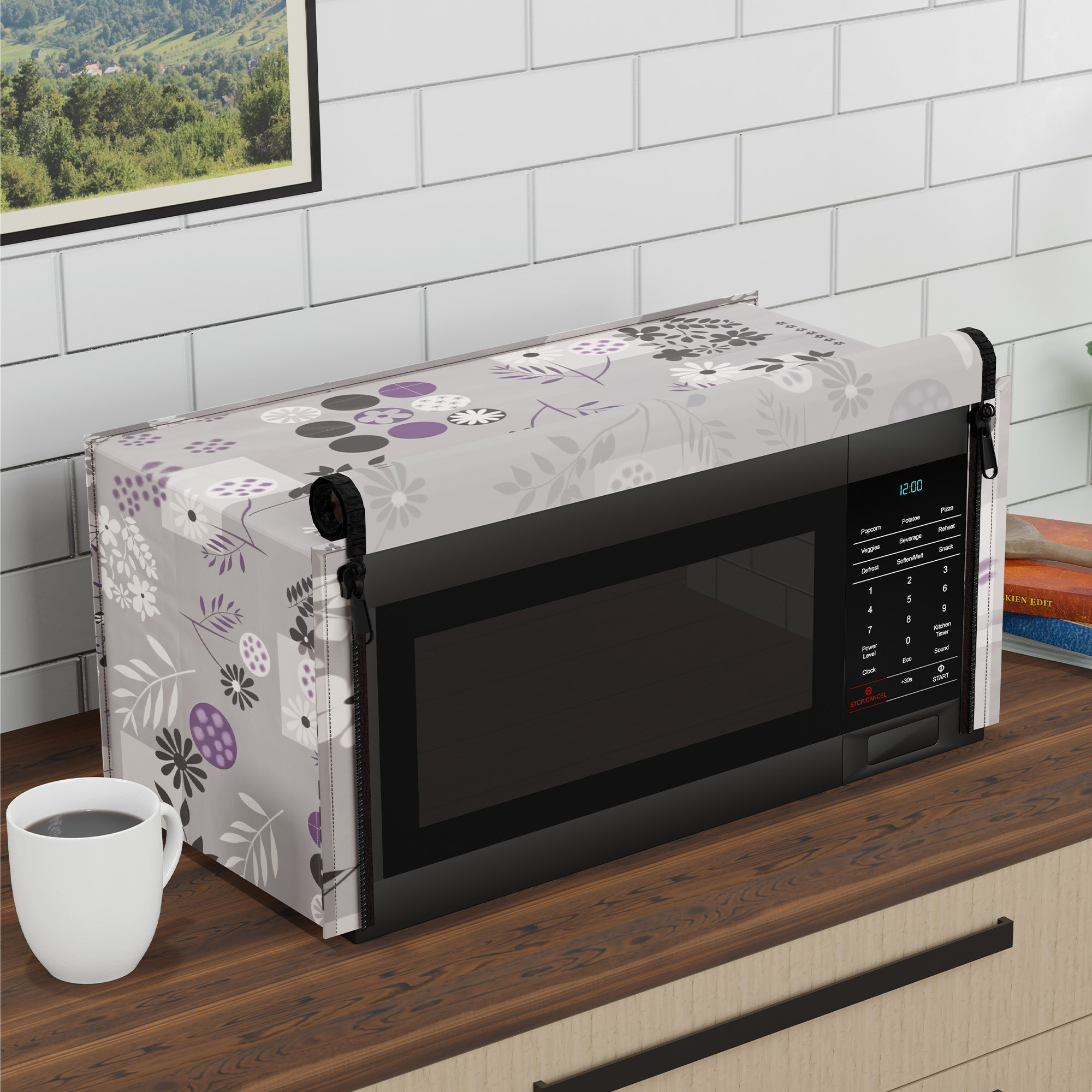 Kuber Industries 20L PVC Dustproof  Spill Resistant Microwave Cover with Ventillation Mesh  Durable Convection  Oven OTG CoversAccessories for Home Decor  Floral-Grey