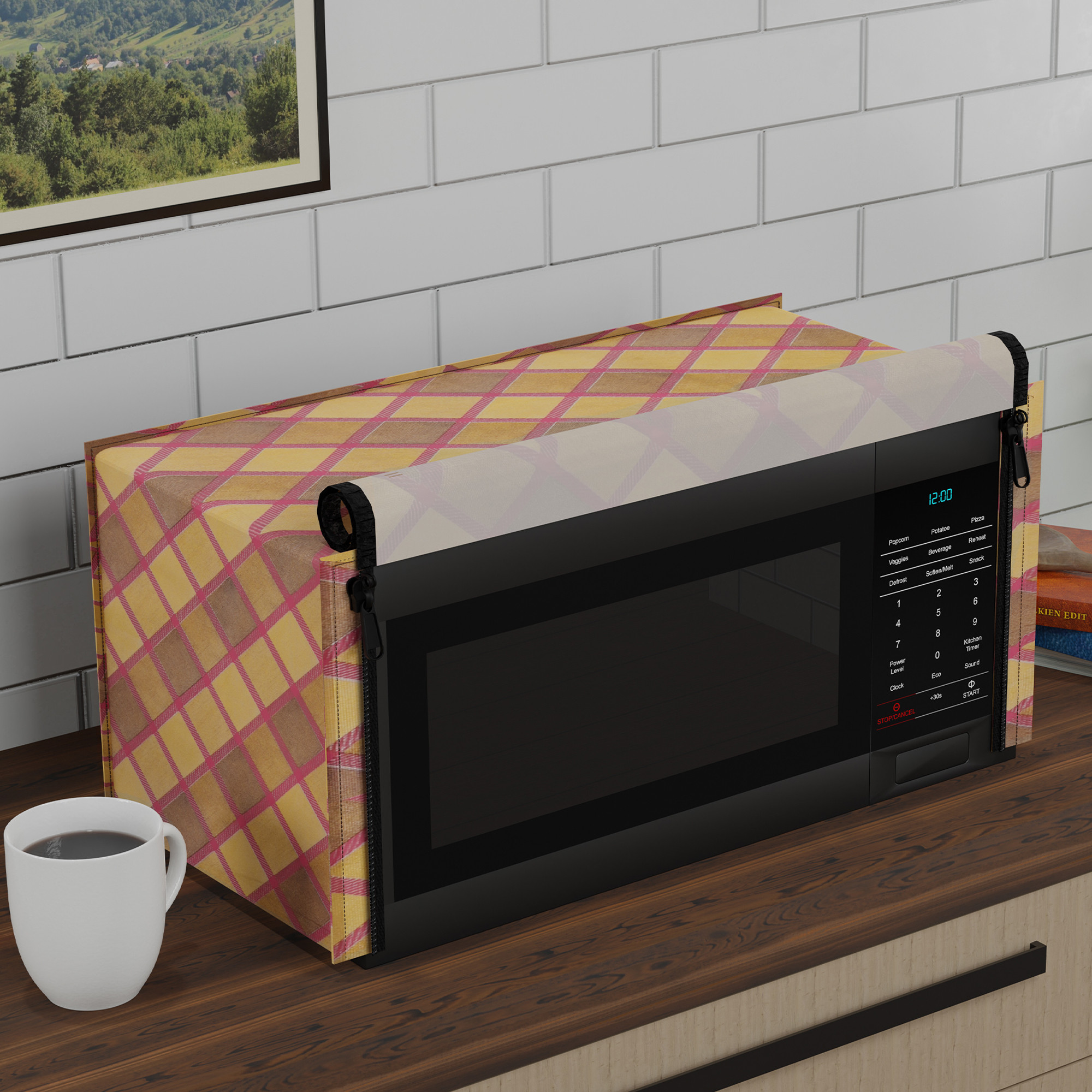 Kuber Industries 20L PVC Dustproof  Spill Resistant Microwave Cover with Ventillation Mesh  Durable Convection  Oven OTG CoversAccessories for Home Decor  Multi Floral-MaroonGolden