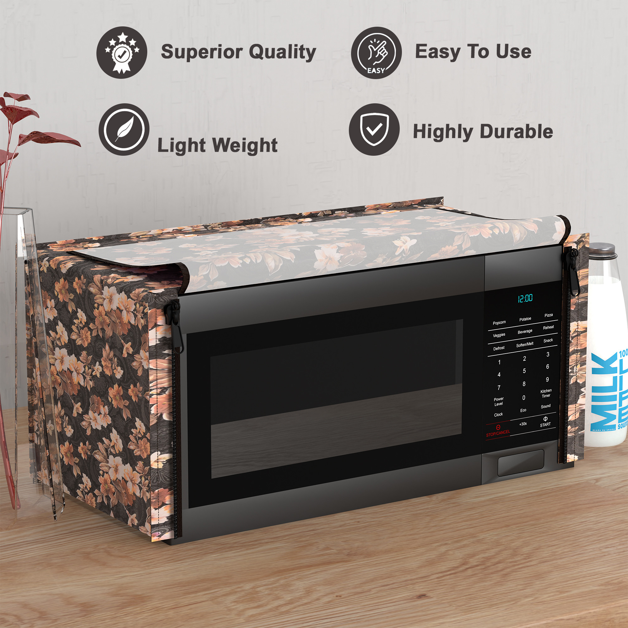 Kuber Industries 20L PVC Dustproof  Spill Resistant Microwave Cover with Ventillation Mesh  Durable Convection  Oven OTG CoversAccessories for Home Decor  Multi Floral-GreyBrown