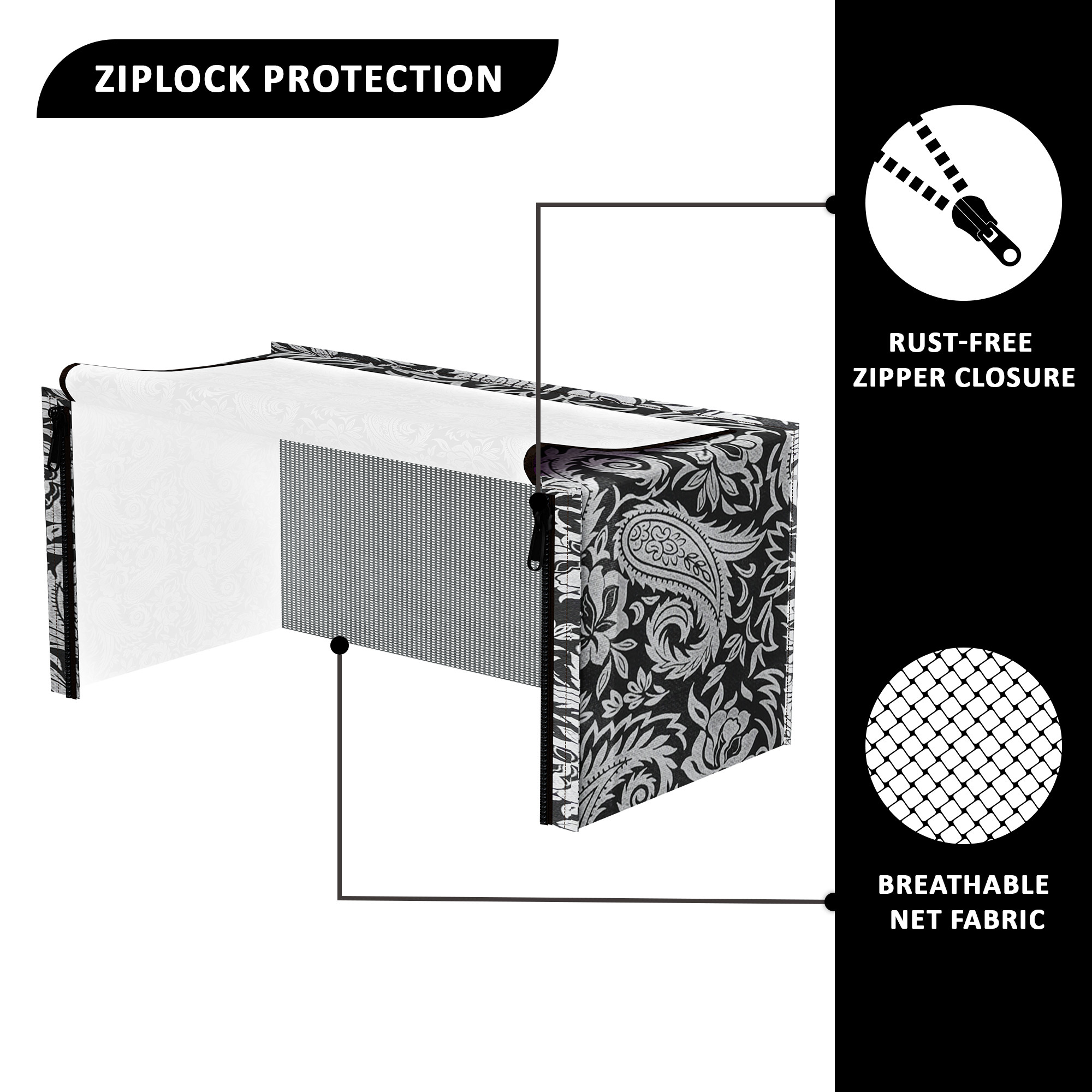 Kuber Industries 20L PVC Dustproof  Spill Resistant Microwave Cover with Ventillation Mesh  Durable Convection  Oven OTG CoversAccessories for Home Decor  Carry Floral-BlackSilver