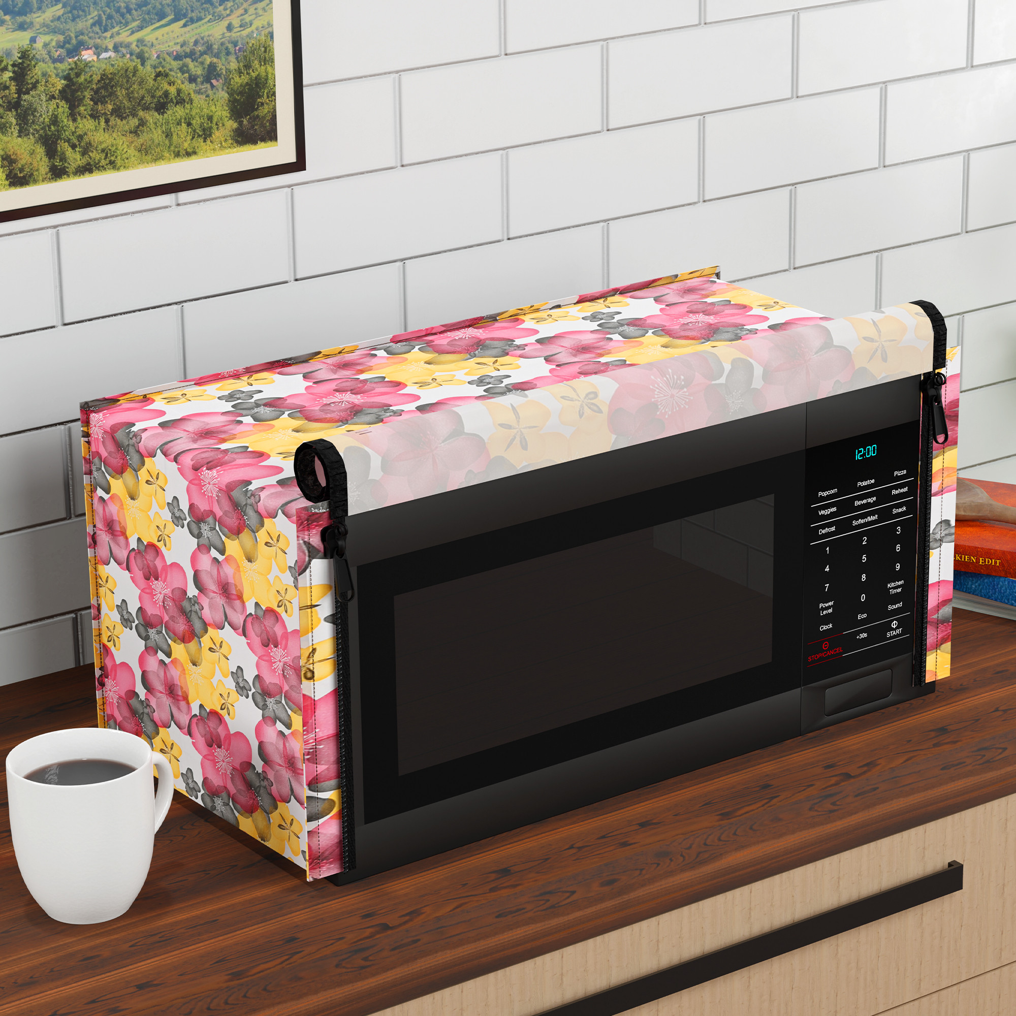 Kuber Industries 20L PVC Dustproof  Spill Resistant Microwave Cover with Ventillation Mesh  Durable Convection  Oven OTG CoversAccessories for Home Decor  Multi Floral-WhiteRed