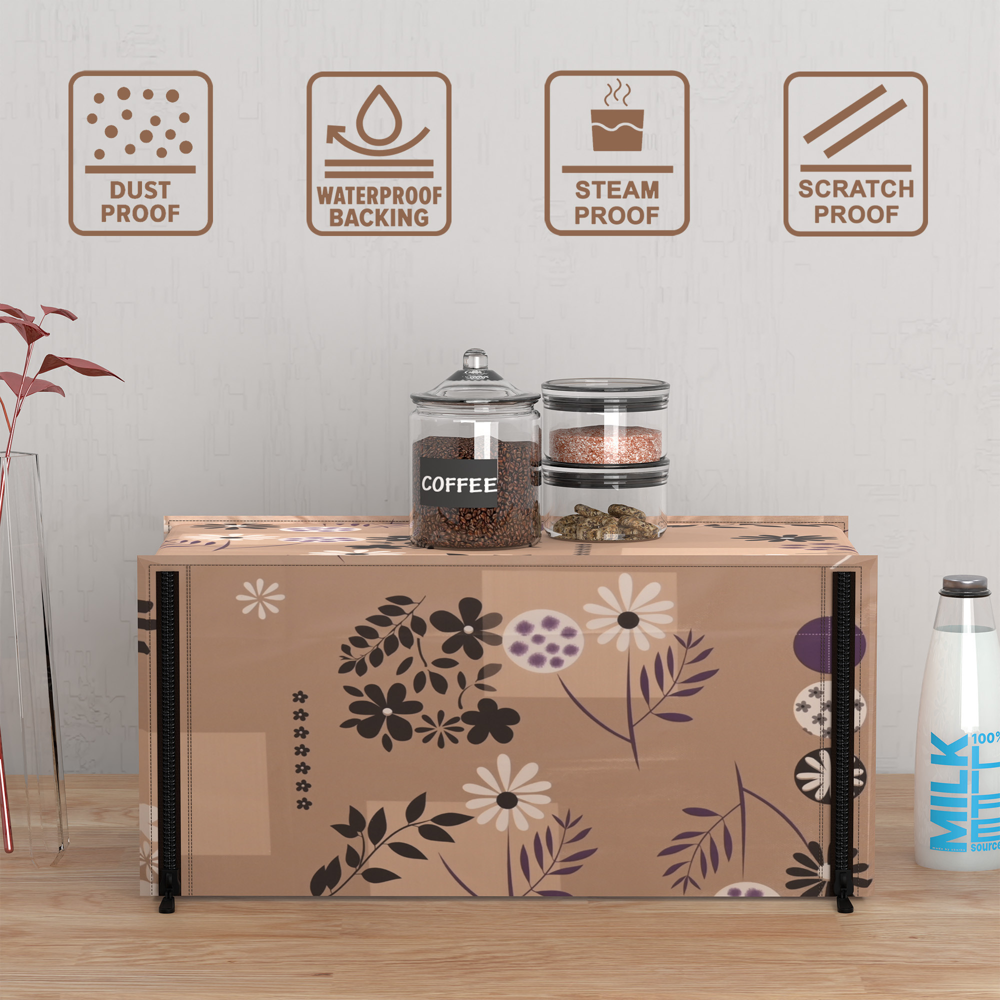 Kuber Industries 20L PVC Dustproof  Spill Resistant Microwave Cover with Ventillation Mesh  Durable Convection  Oven OTG CoversAccessories for Home Decor  Floral - Light Brown