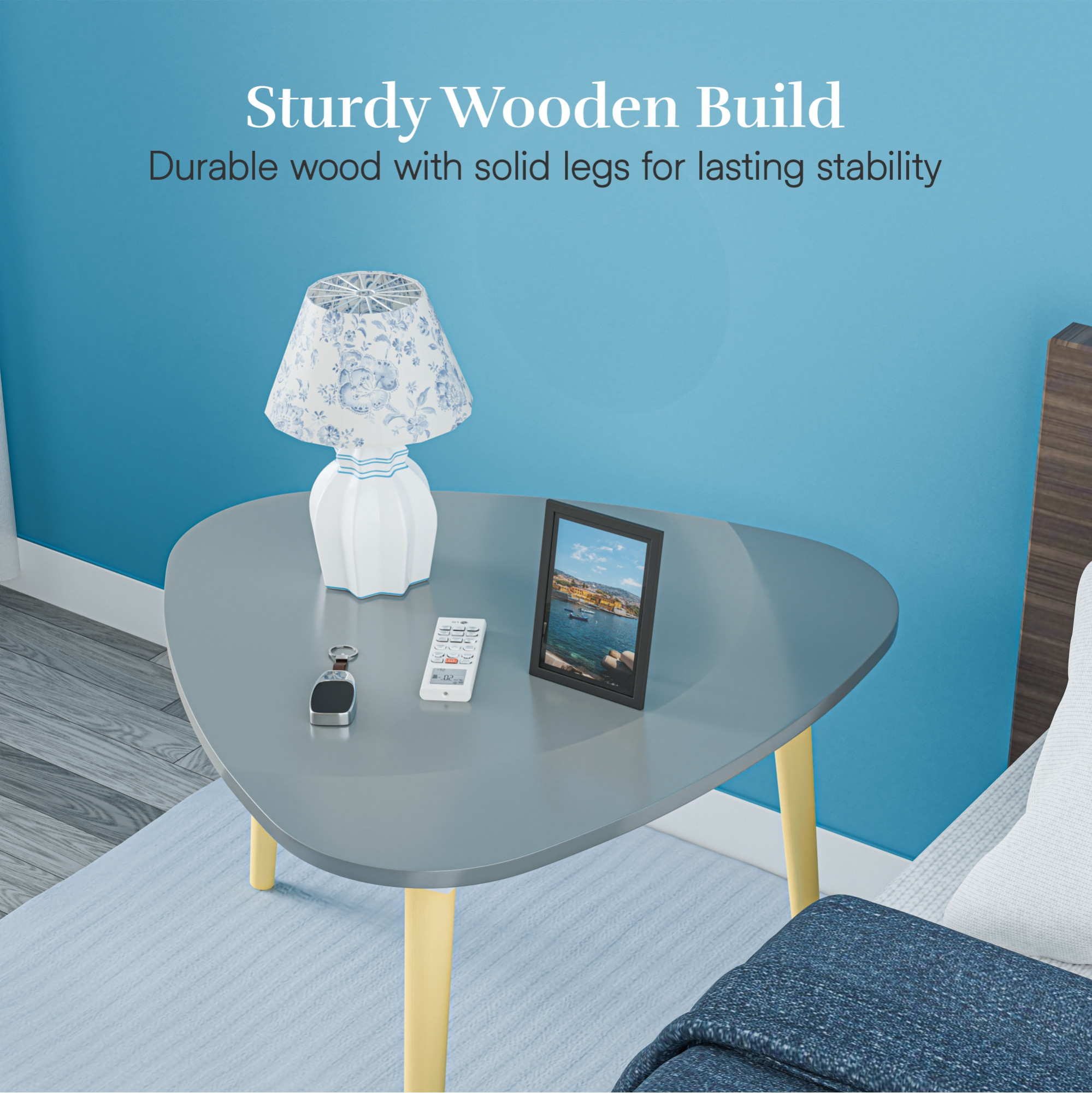 Kuber Industries 21 Inch Oval Shape Bed Side Tables for Bedroom Balcony and Sofa  Corner Stool for Living Room  Tea and Coffee End Table Night Stand  Wooden Stools for Home and Office  Grey