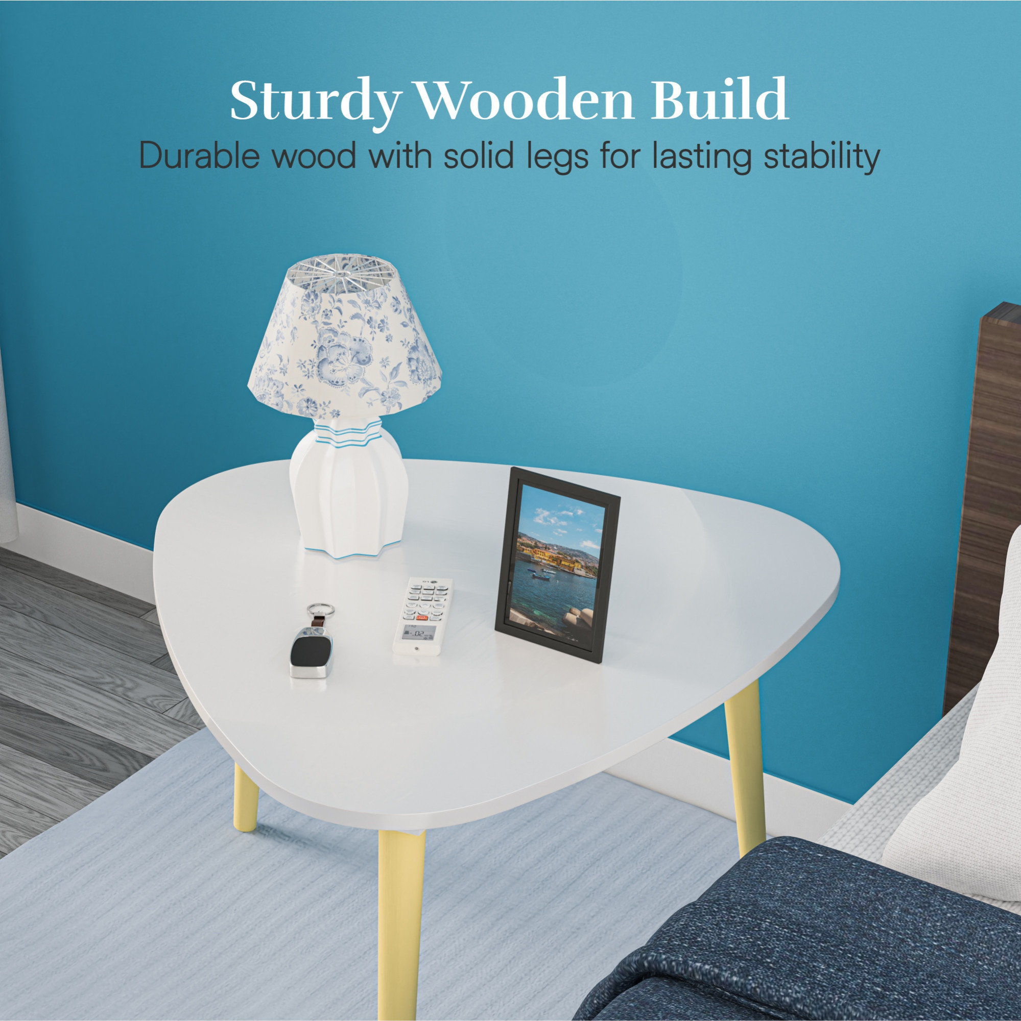 Kuber Industries 21 Inch Oval Shape Bed Side Tables for Bedroom Balcony and Sofa  Corner Stool for Living Room  Tea and Coffee End Table Night Stand  Wooden Stools for Home and Office  White
