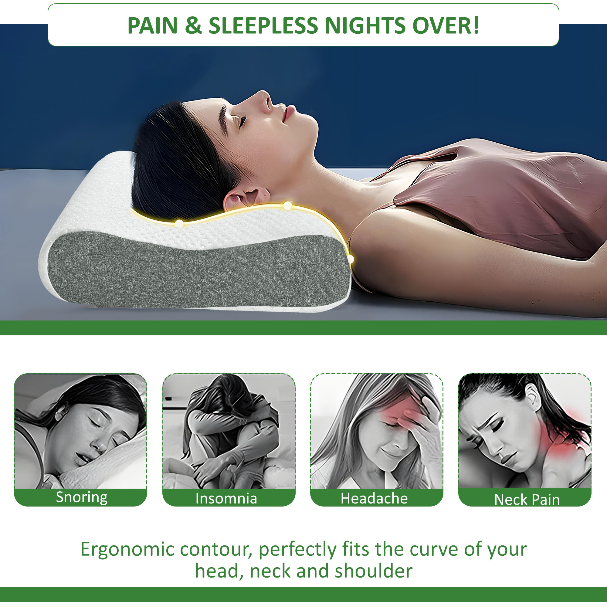 Kuber Industries 21x13x3 Inch Memory Foam Cervical Pillow for Neck Pain and Shoulder Pain  Orthopedic ContourCervical Pillow for Spondylitis Neck with Extra Curve Support  Side Back Pain  White