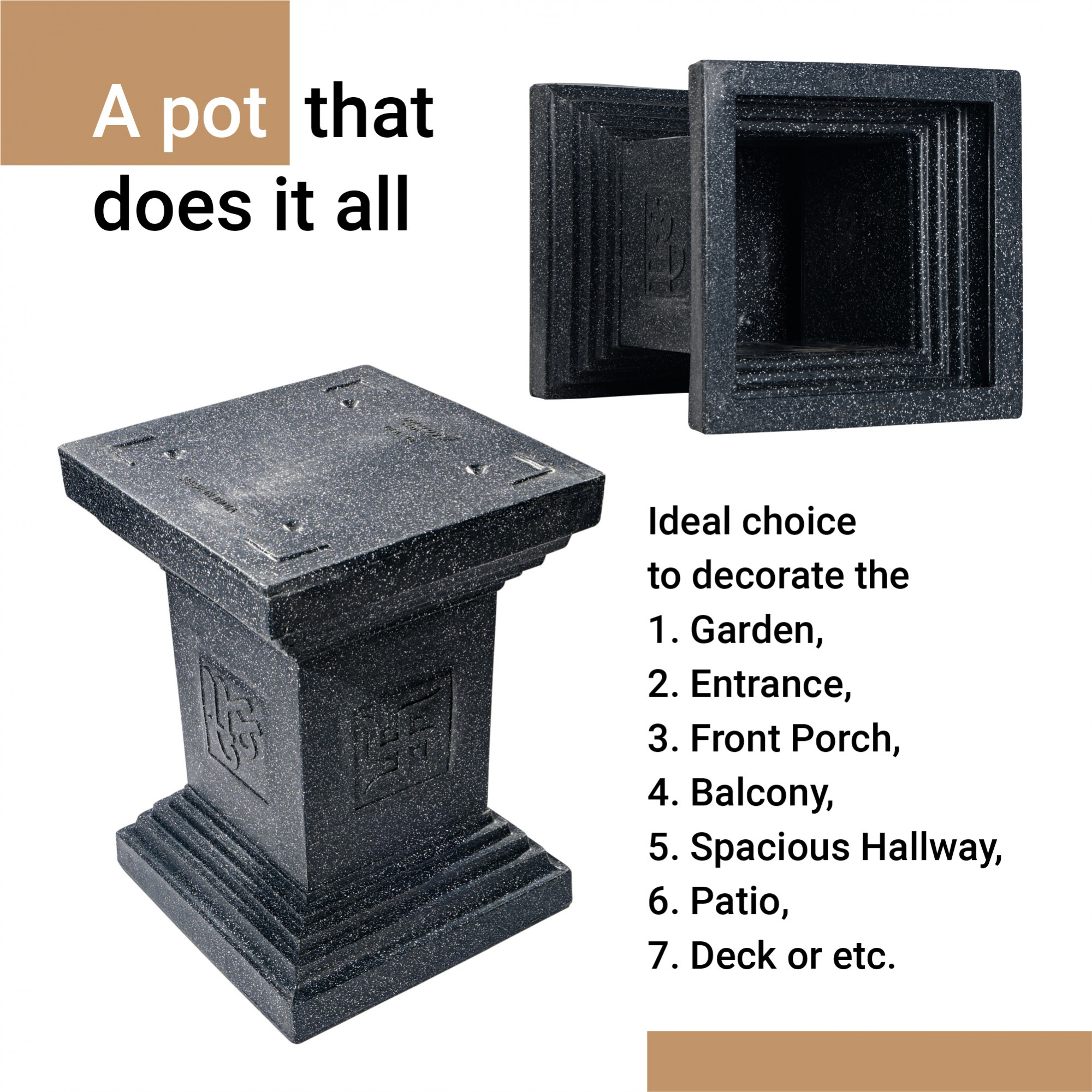 Kuber Industries 22-Inch Roto Mould German Polymer Extra Large Big Size Tulsi Flower Pot  IndoorOutdoor Tree Gamla Planter for Living Room Resorts Hotels Terrace  Garden  Marble Tulsi - Black