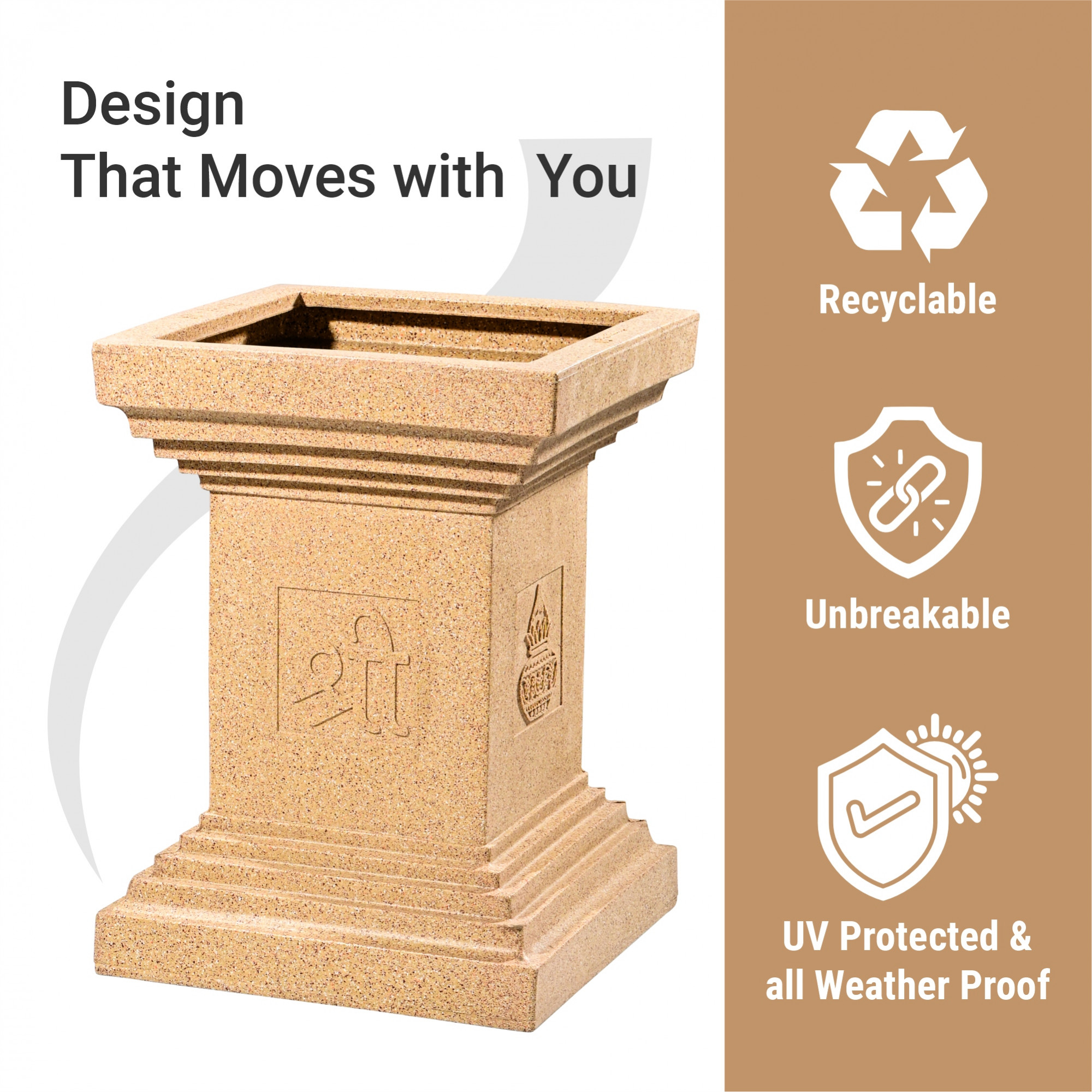 Kuber Industries 22-Inch Roto Mould German Polymer Extra Large Big Size Tulsi Flower Pot  IndoorOutdoor Tree Gamla Planter for Living Room Resorts Hotels Terrace  Garden  Marble Tulsi - Sand