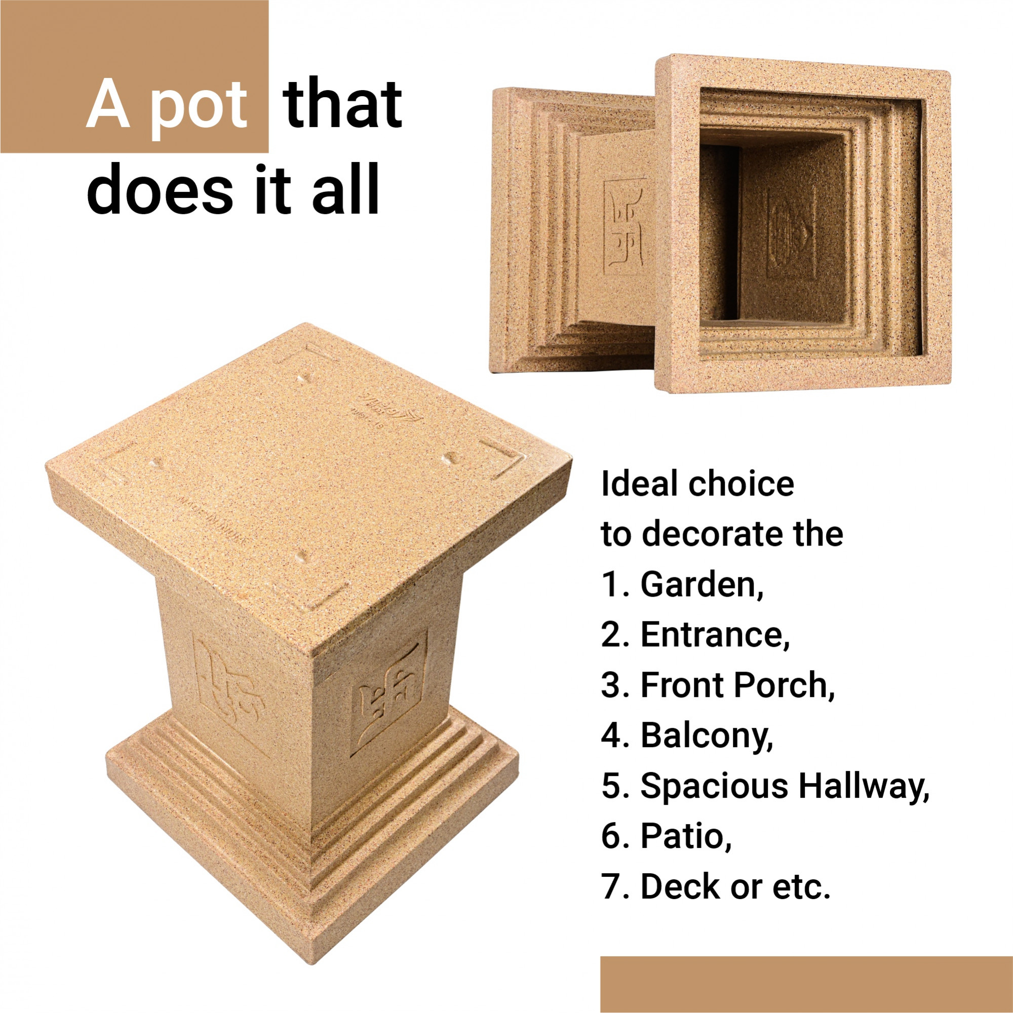 Kuber Industries 22-Inch Roto Mould German Polymer Extra Large Big Size Tulsi Flower Pot  IndoorOutdoor Tree Gamla Planter for Living Room Resorts Hotels Terrace  Garden  Marble Tulsi - Sand