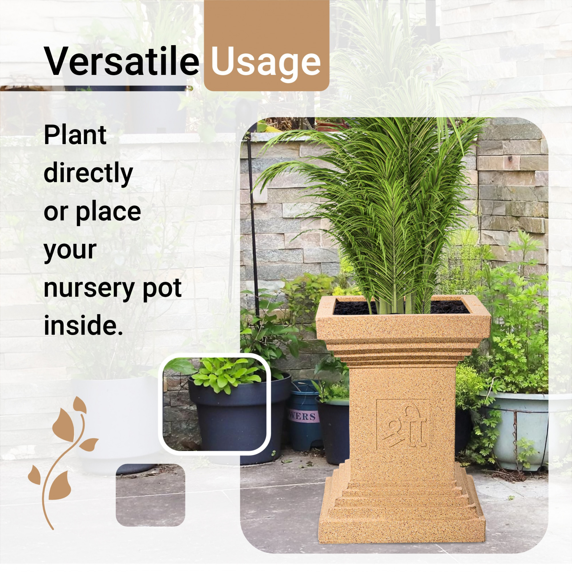 Kuber Industries 22-Inch Roto Mould German Polymer Extra Large Big Size Tulsi Flower Pot  IndoorOutdoor Tree Gamla Planter for Living Room Resorts Hotels Terrace  Garden  Marble Tulsi - Sand
