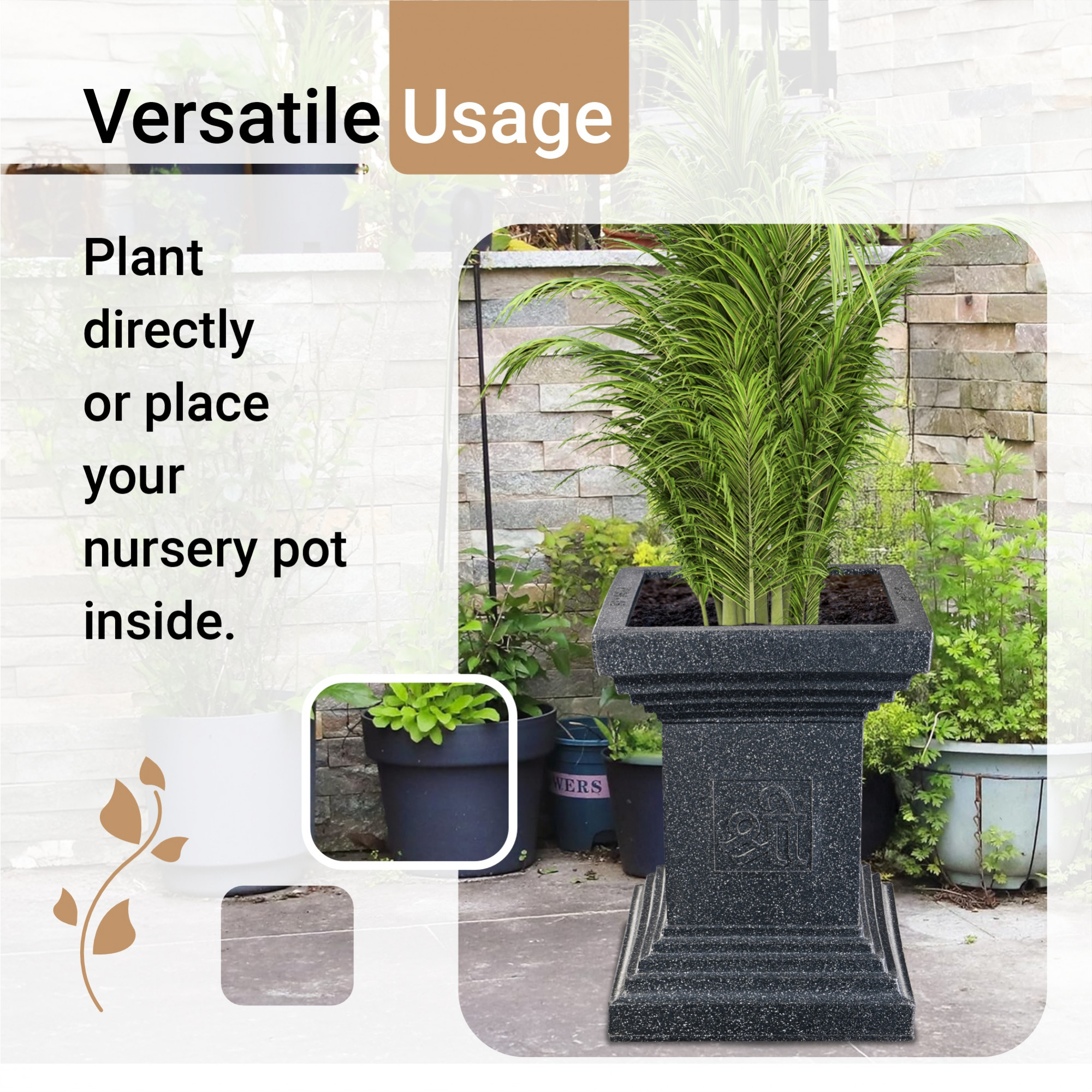 Kuber Industries 22-Inch Roto Mould German Polymer Extra Large Big Size Tulsi Flower Pot  IndoorOutdoor Tree Gamla Planter for Living Room Resorts Hotels Terrace  Garden  Marble Tulsi - Black