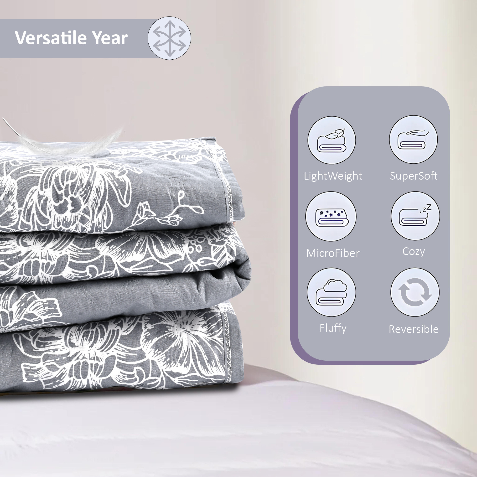 Kuber Industries 220 GSM Microfiber Reversible Fluffy AC Comforter Double Bed  All Weather Warm  Soft Quilt  Beautifully Crafted RazaiDuvet  Kambal for Winters  Floral - Blue