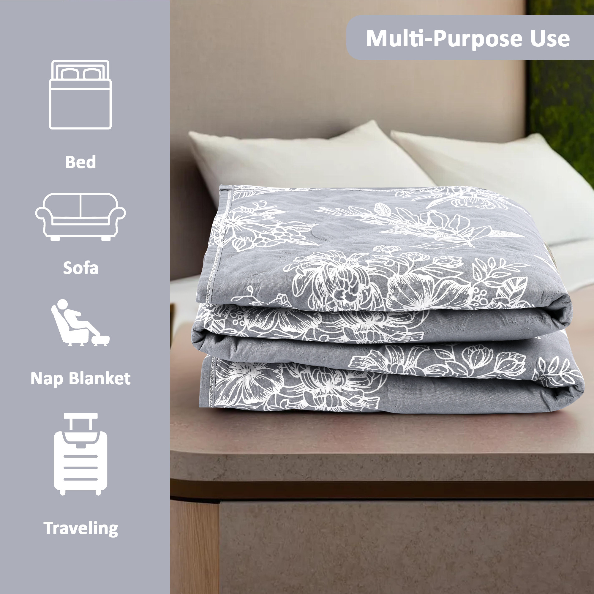 Kuber Industries 220 GSM Microfiber Reversible Fluffy AC Comforter Double Bed  All Weather Warm  Soft Quilt  Beautifully Crafted RazaiDuvet  Kambal for Winters  Floral - Blue