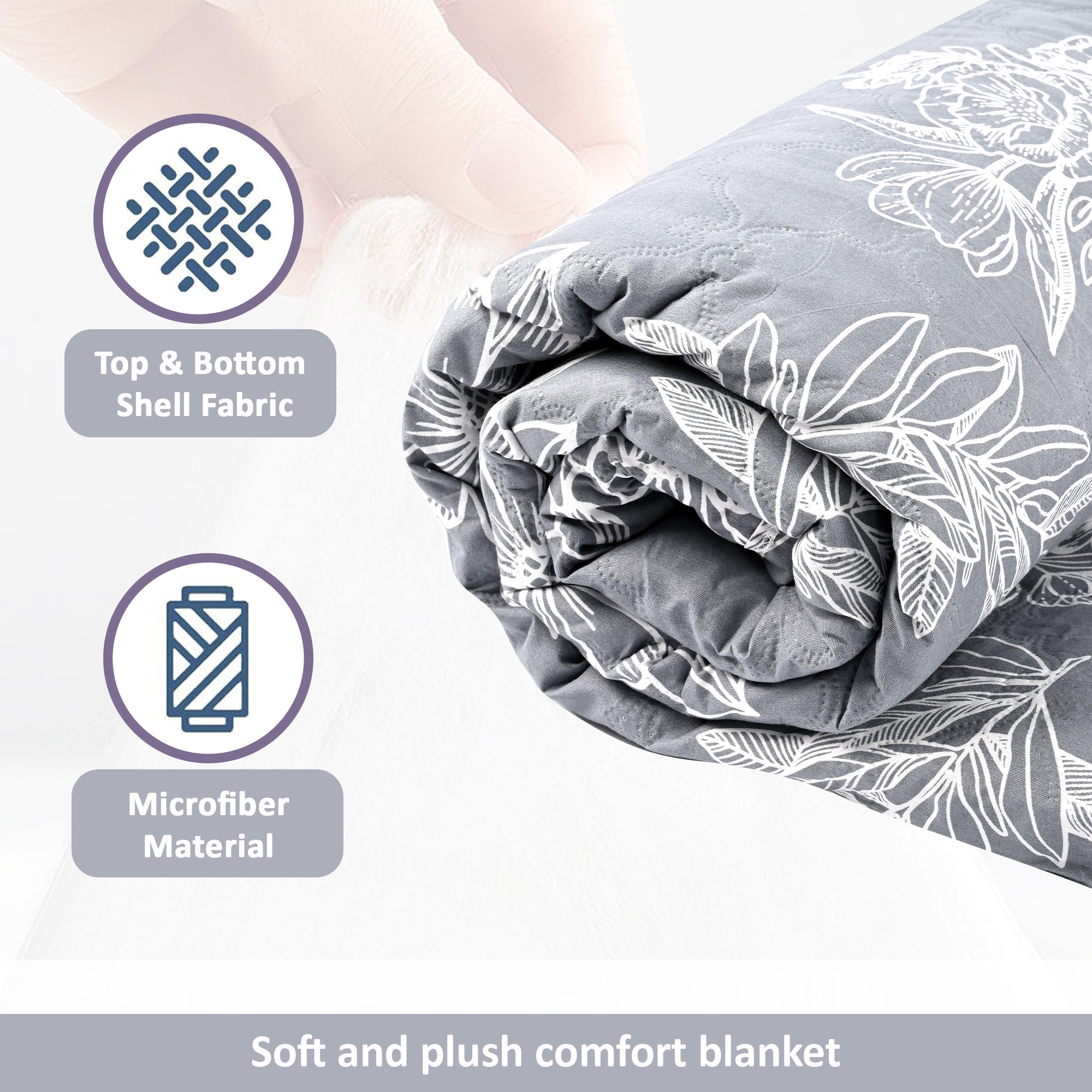 Kuber Industries 220 GSM Microfiber Reversible Fluffy AC Comforter Double Bed  All Weather Warm  Soft Quilt  Beautifully Crafted RazaiDuvet  Kambal for Winters  Floral - Blue