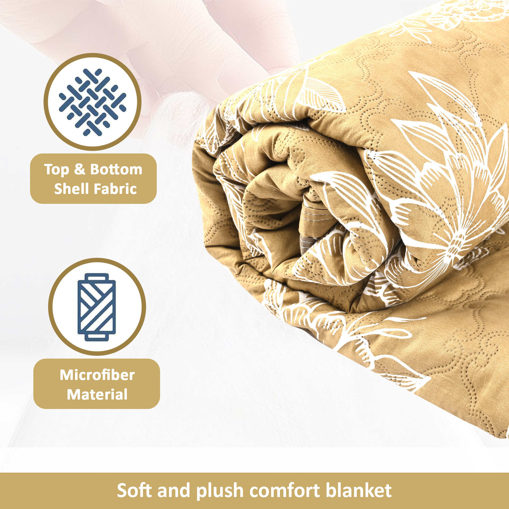 Kuber Industries 220 GSM Microfiber Reversible Fluffy AC Comforter Double Bed  All Weather Warm  Soft Quilt  Beautifully Crafted RazaiDuvet  Kambal for Winters  Floral - Biege