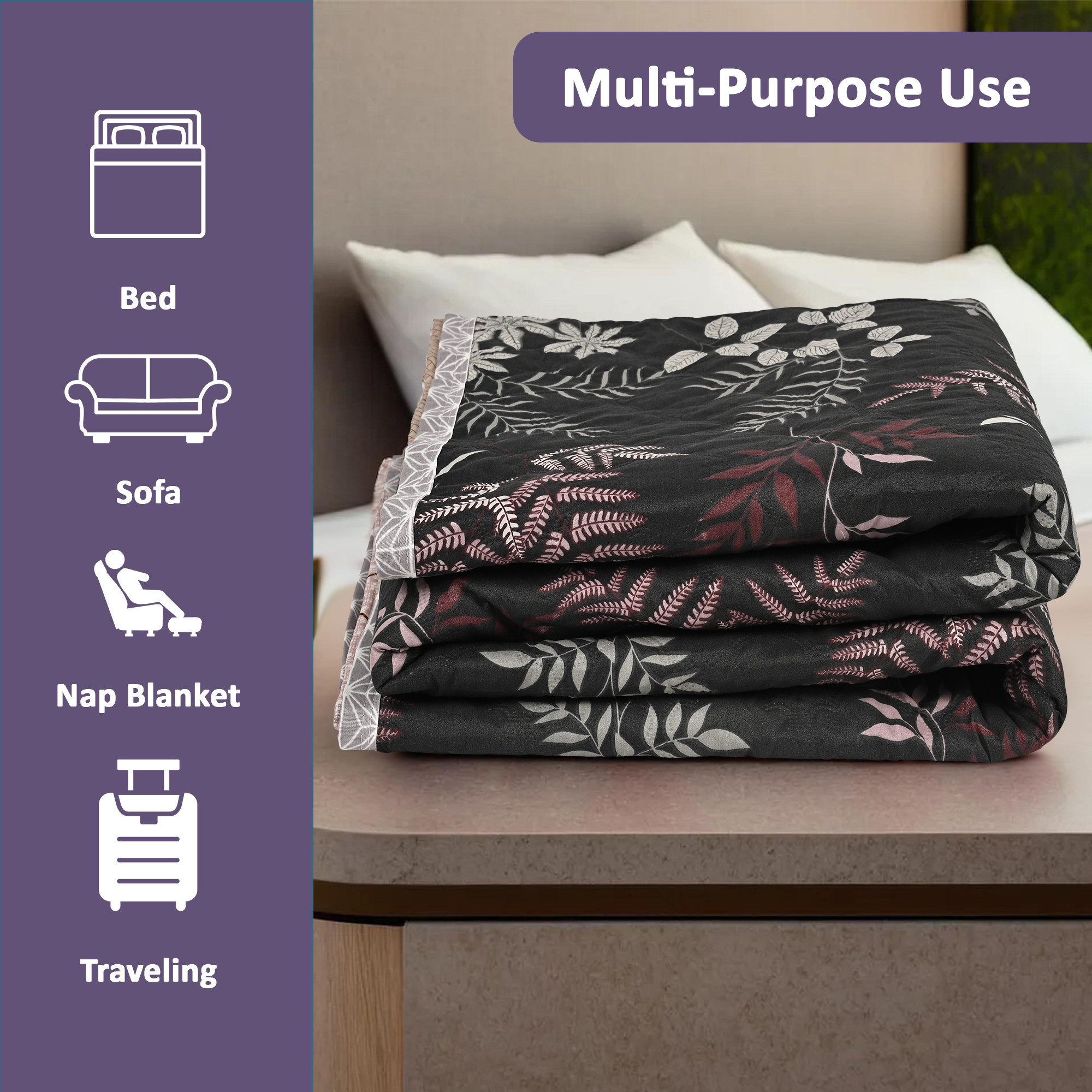 Kuber Industries 220 GSM Reversible AC Comforter for Double Bed  All Weather Warm  Soft Microfiber Quilt  Beautifully Crafted Razai Duvet  Kambal for Home  Leaf Print-White