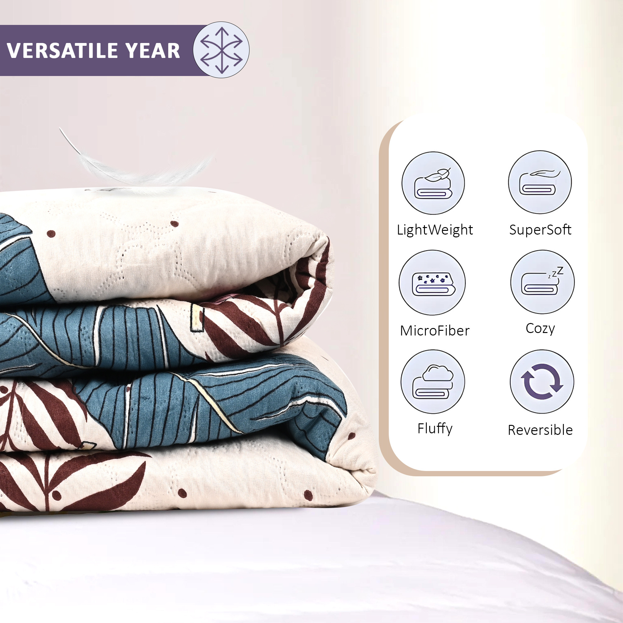 Kuber Industries 220 GSM Reversible AC Comforter for Double Bed  All Weather Warm  Soft Microfiber Quilt  Beautifully Crafted Razai Duvet  Kambal for Home  feather -Multicolor